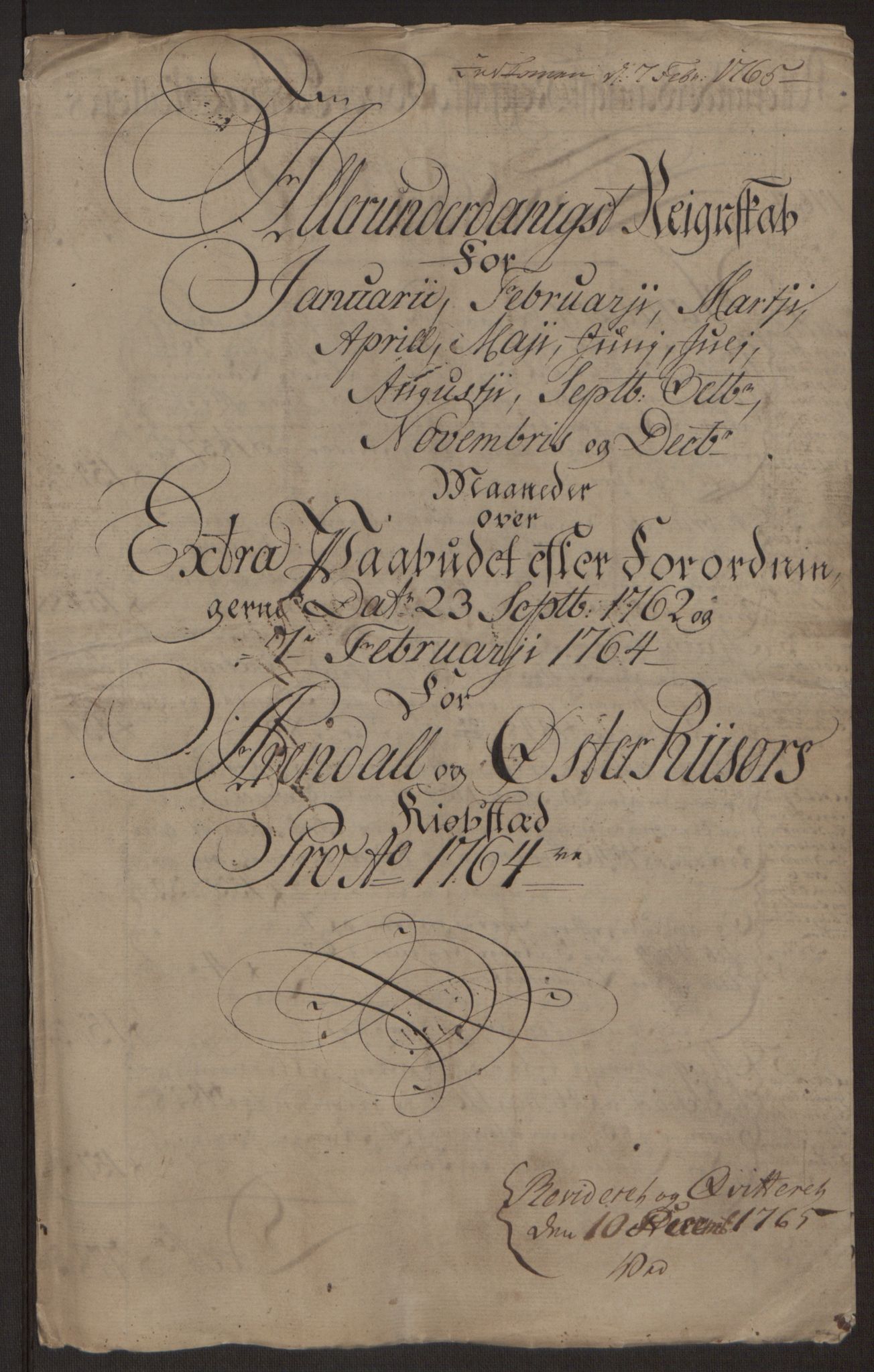 Rentekammeret inntil 1814, Reviderte regnskaper, Byregnskaper, RA/EA-4066/R/Rl/L0230/0001: [L4] Kontribusjonsregnskap / Ekstraskatt, 1762-1764, p. 391