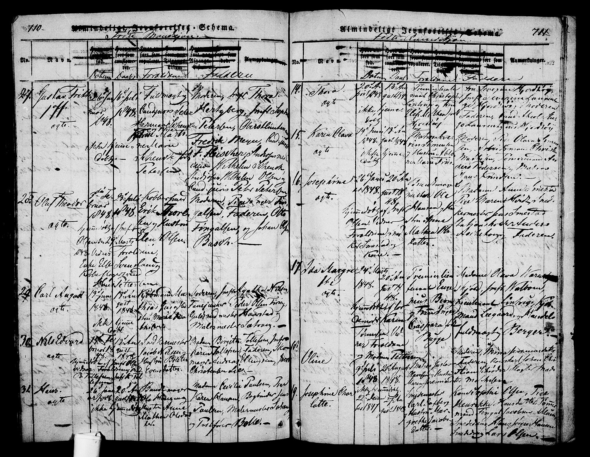 Holmestrand kirkebøker, SAKO/A-346/G/Ga/L0001: Parish register (copy) no. 1, 1814-1848, p. 710-711