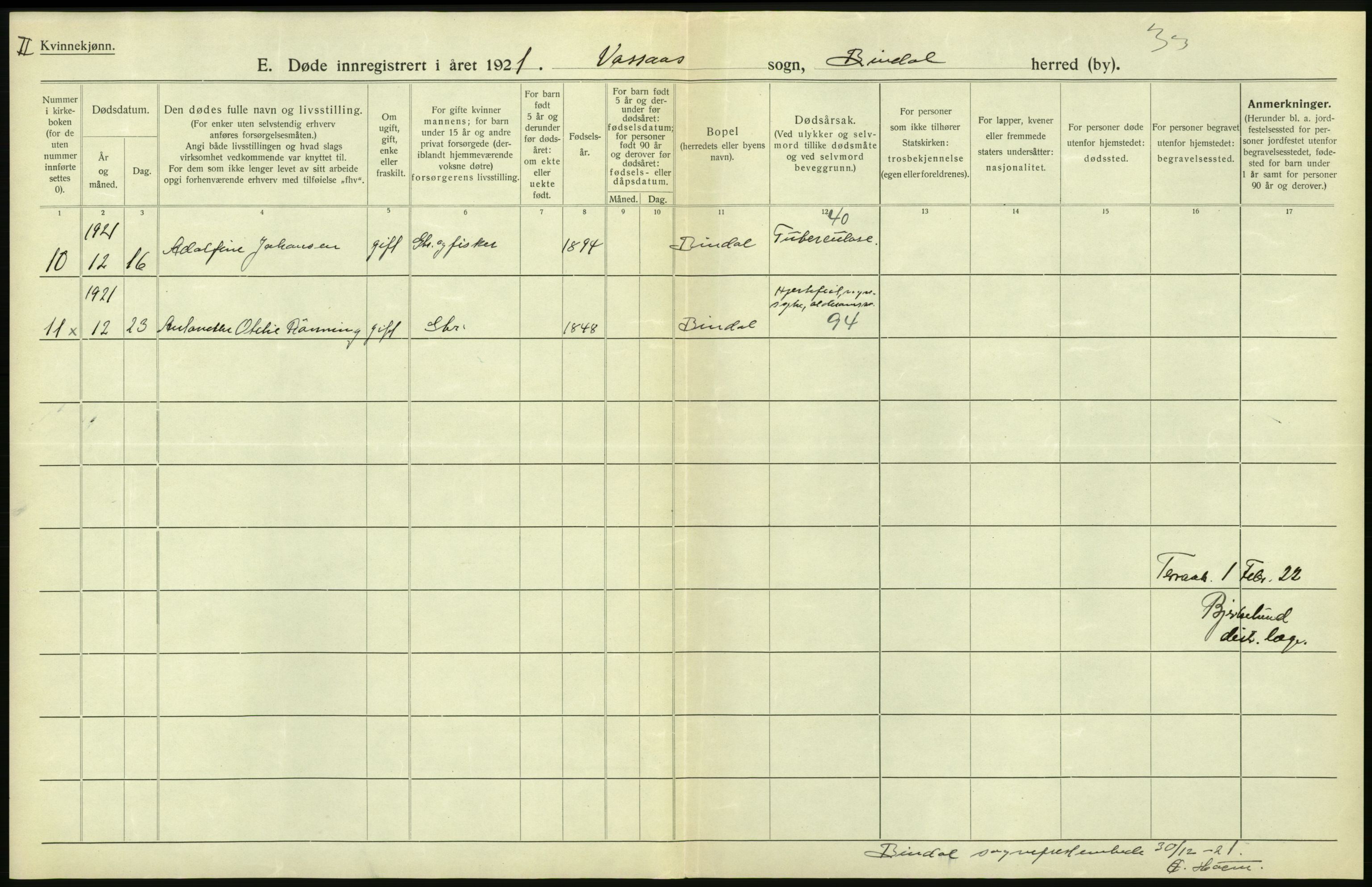 Statistisk sentralbyrå, Sosiodemografiske emner, Befolkning, AV/RA-S-2228/D/Df/Dfc/Dfca/L0051: Nordland fylke: Døde. Bygder og byer., 1921