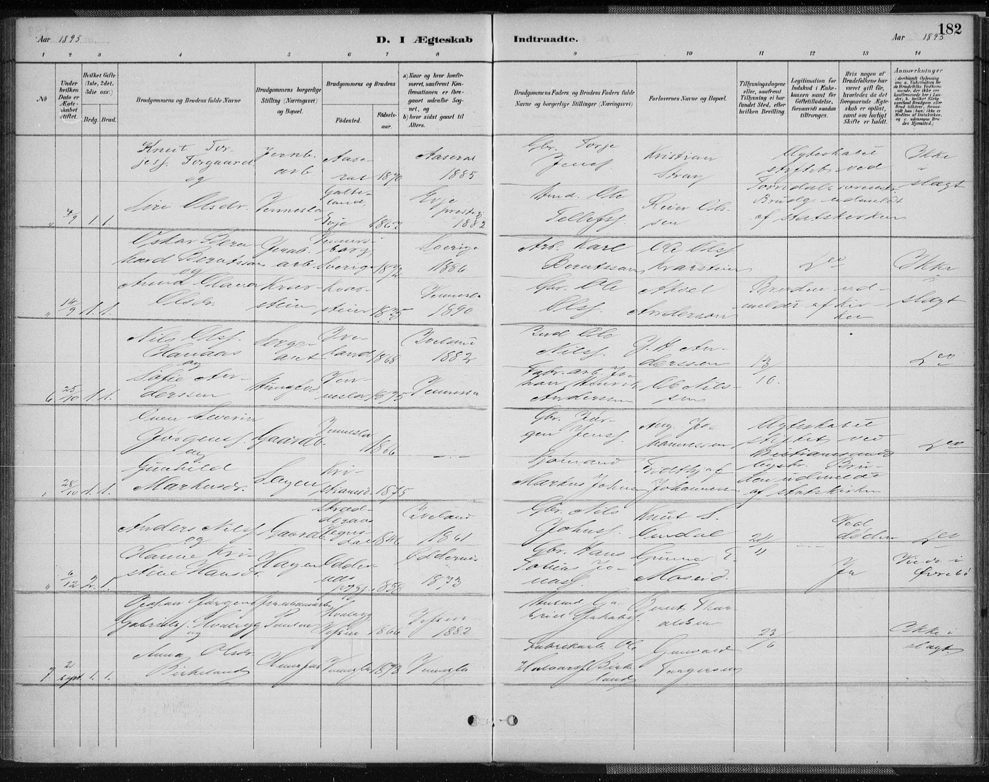 Vennesla sokneprestkontor, AV/SAK-1111-0045/Fa/Fab/L0004: Parish register (official) no. A 4, 1884-1896, p. 182