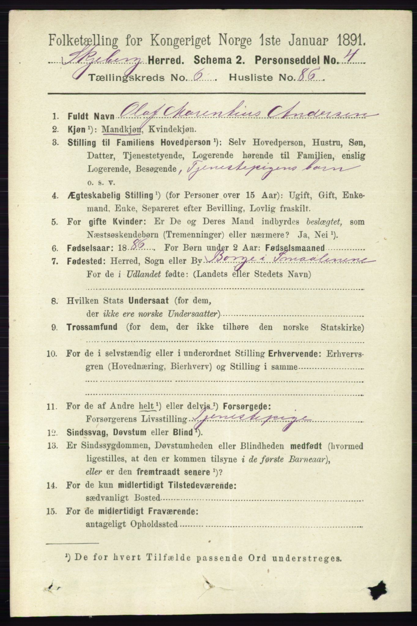 RA, 1891 census for 0115 Skjeberg, 1891, p. 3353