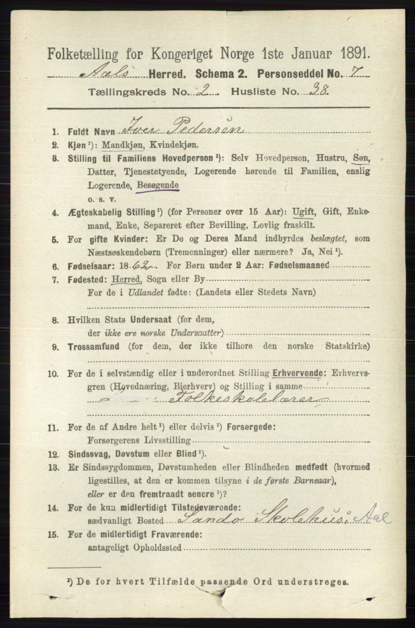 RA, 1891 census for 0619 Ål, 1891, p. 592