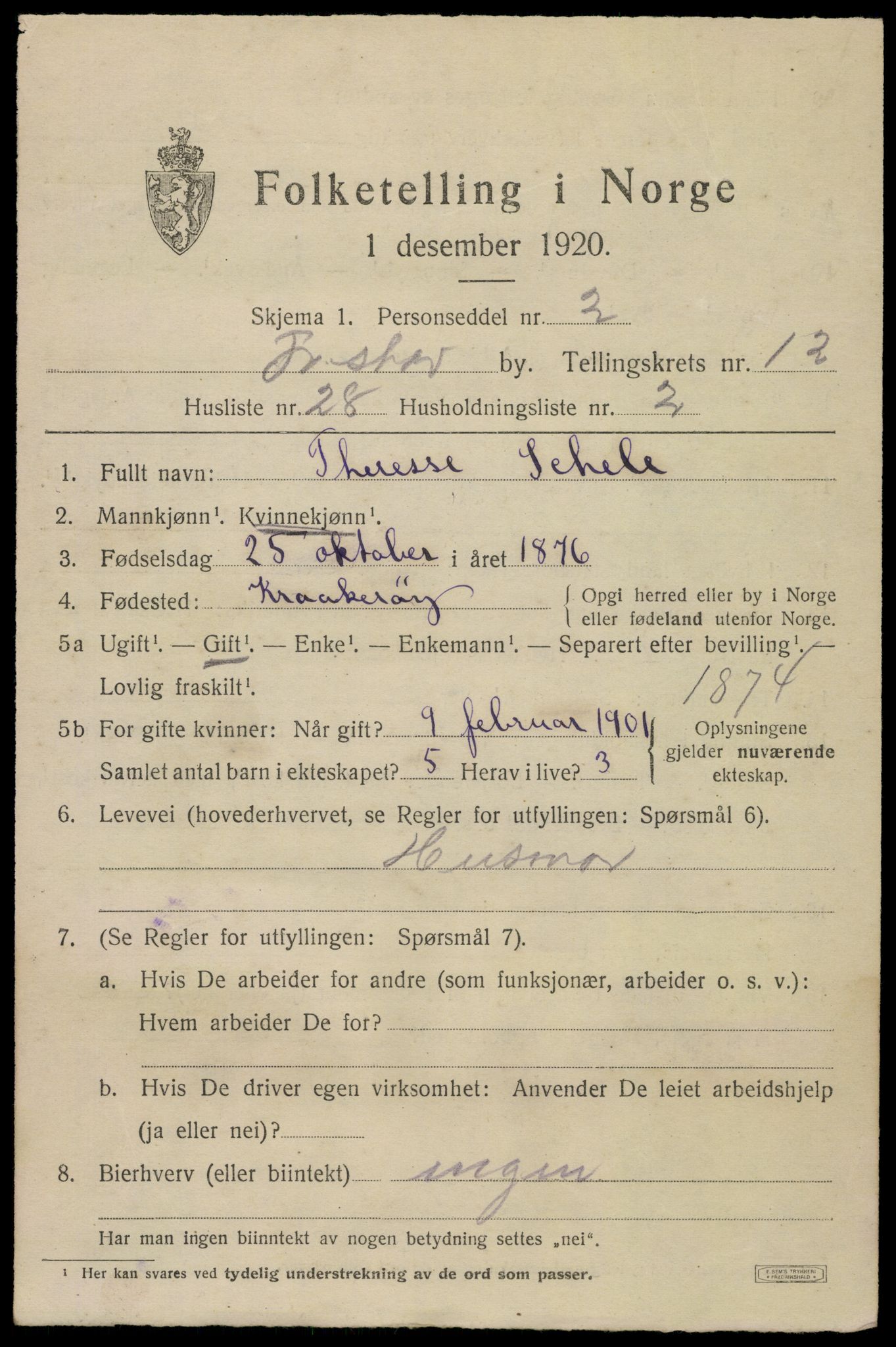 SAO, 1920 census for Fredrikstad, 1920, p. 31043