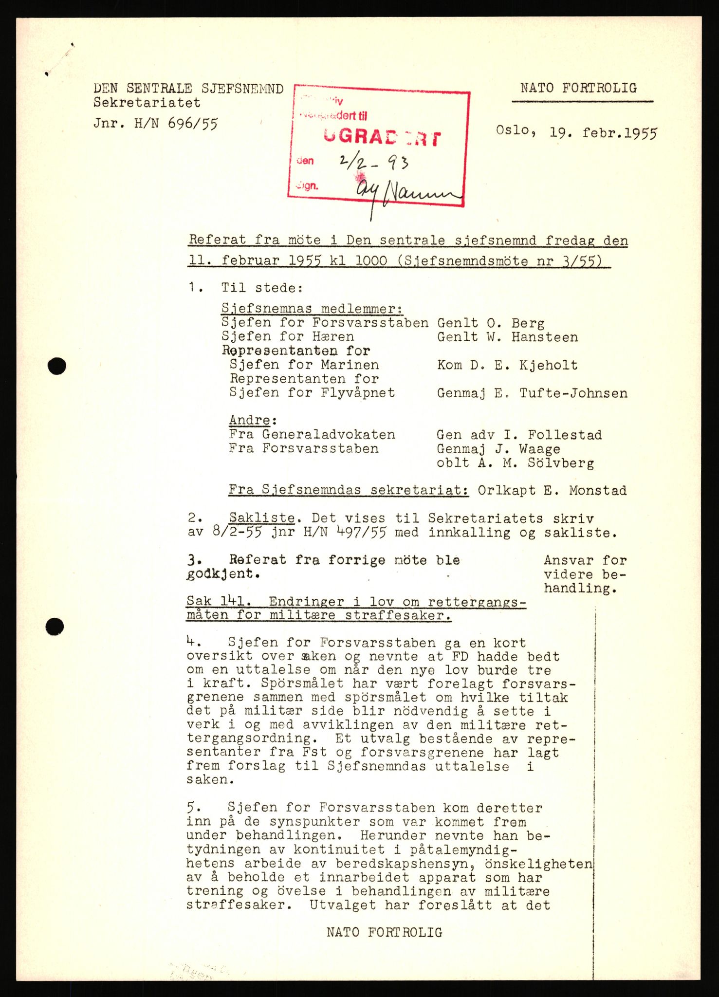 Forsvaret, Den sentrale sjefsnemnd, AV/RA-RAFA-6733, 1953-1956, p. 314