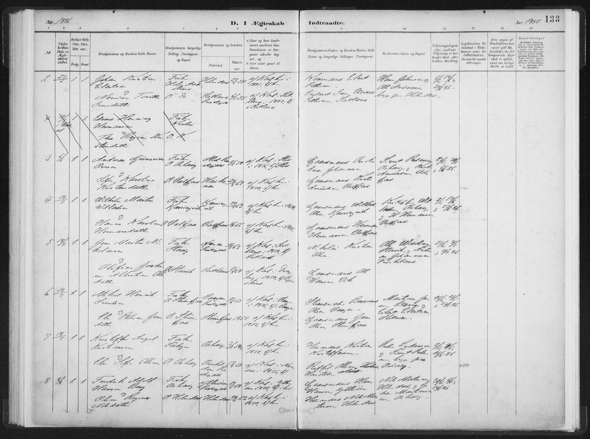 Ministerialprotokoller, klokkerbøker og fødselsregistre - Nordland, AV/SAT-A-1459/890/L1286: Parish register (official) no. 890A01, 1882-1902, p. 133