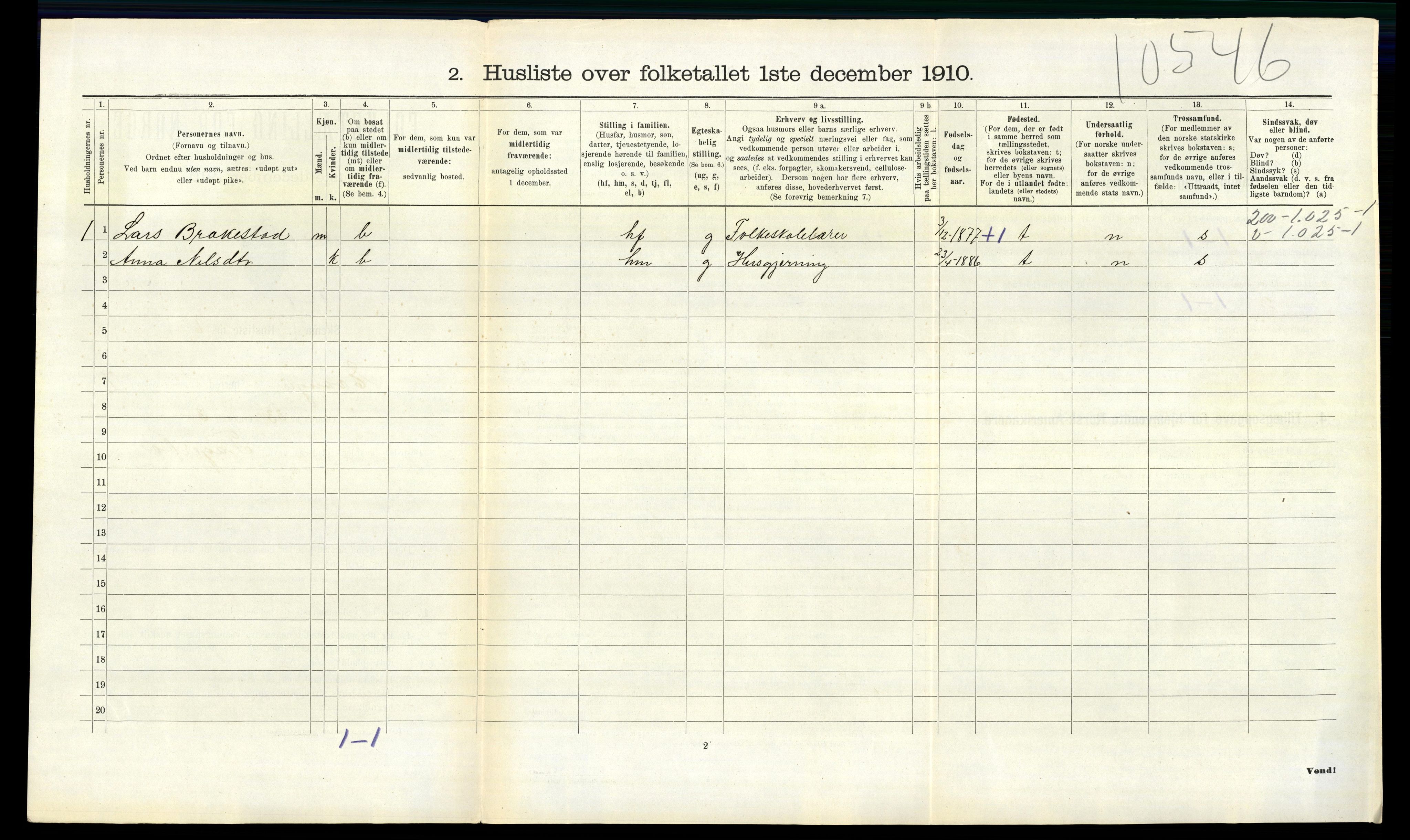 RA, 1910 census for Evanger, 1910, p. 342