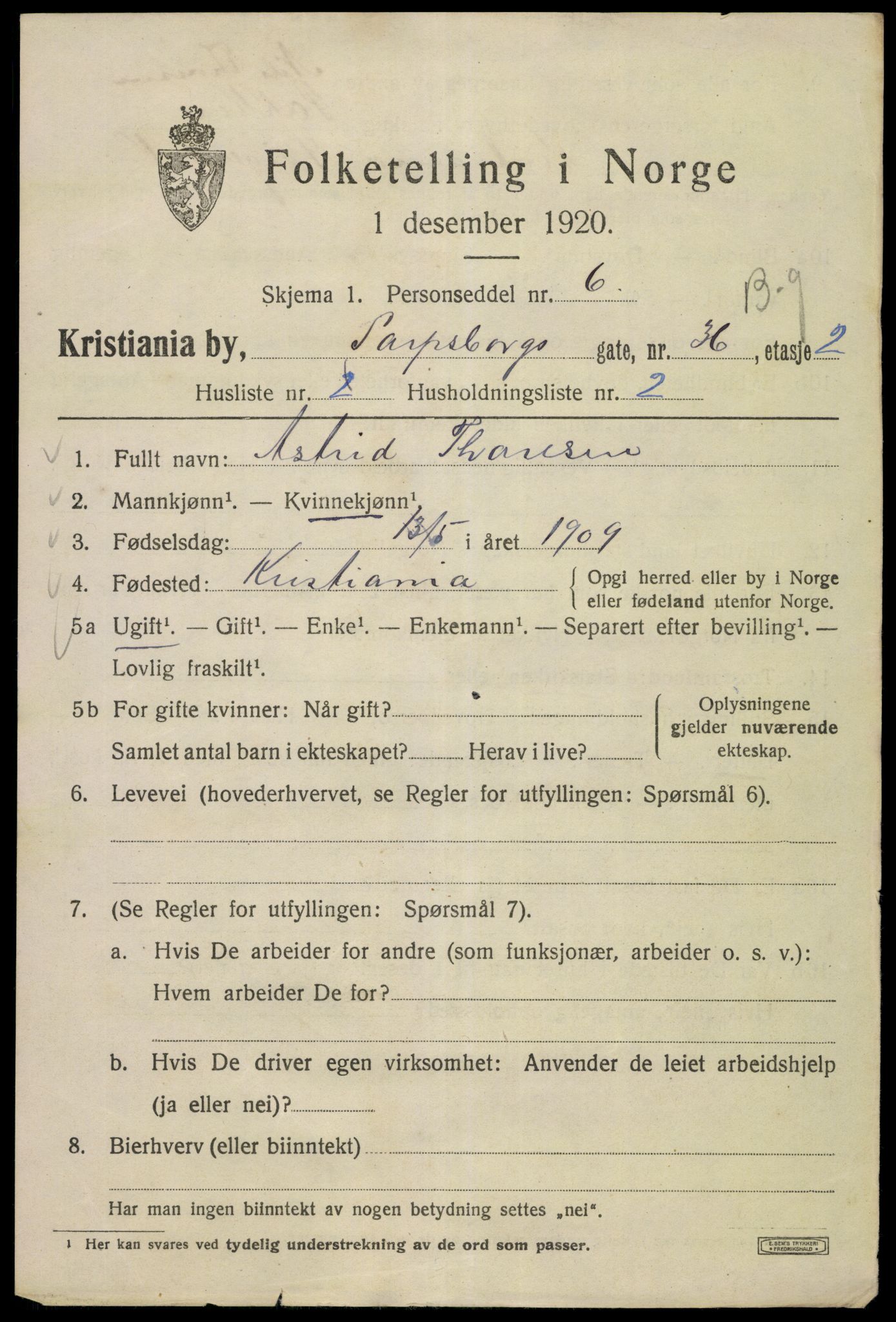 SAO, 1920 census for Kristiania, 1920, p. 486171