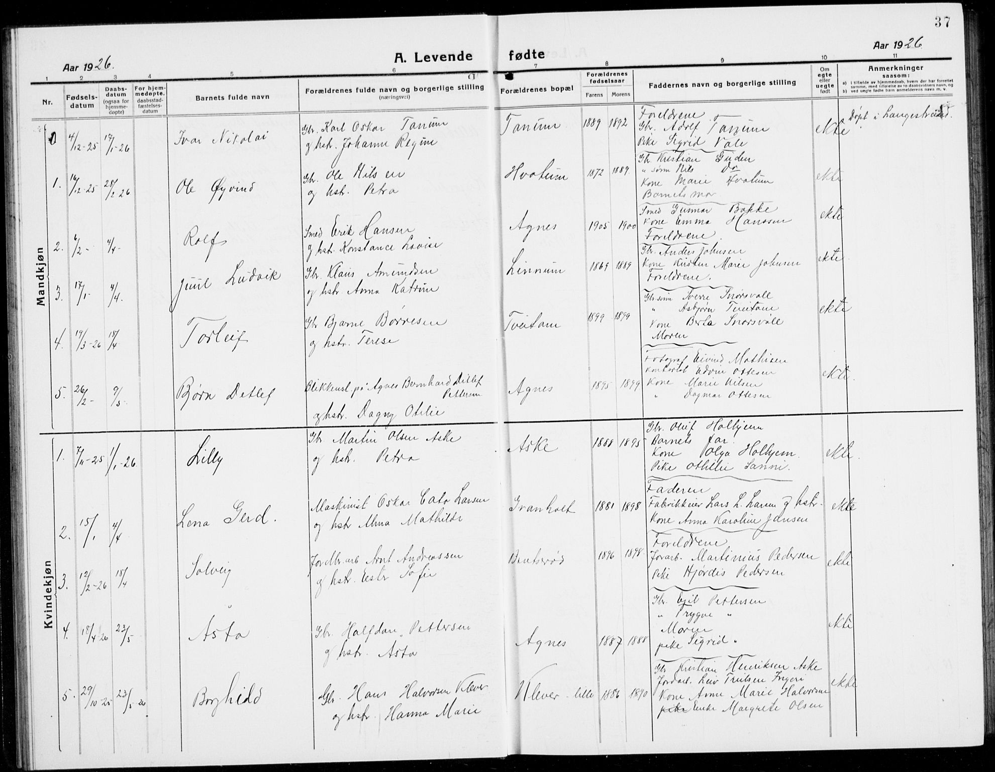 Brunlanes kirkebøker, SAKO/A-342/G/Ga/L0005: Parish register (copy) no. I 5, 1918-1941, p. 37