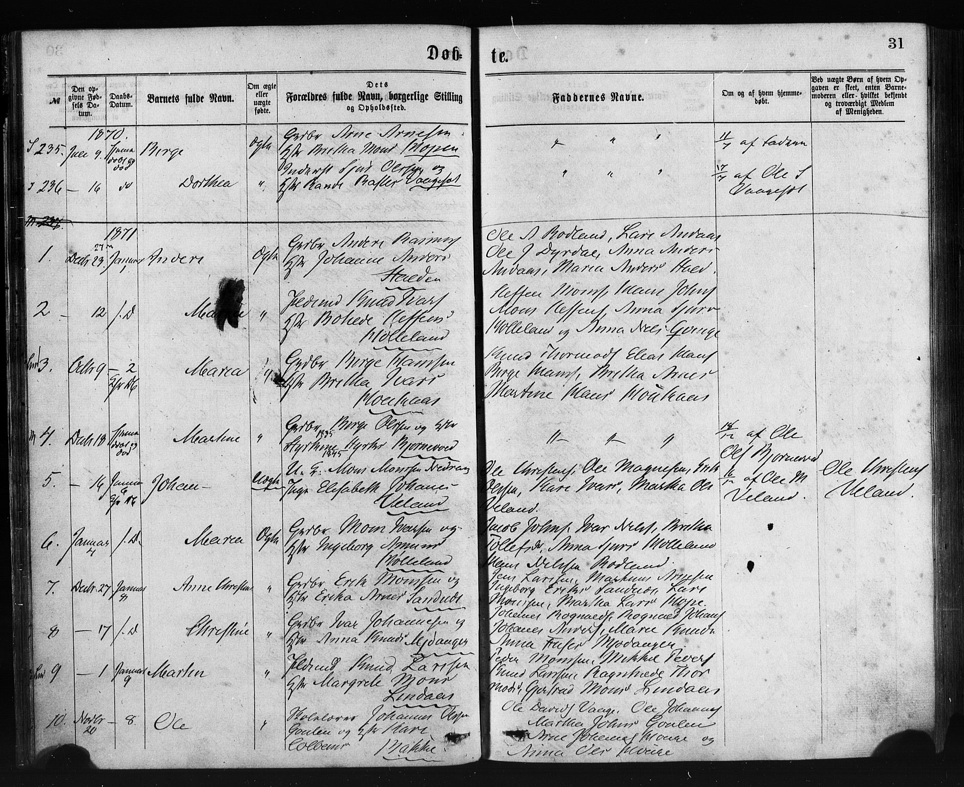 Lindås Sokneprestembete, SAB/A-76701/H/Haa: Parish register (official) no. A 18, 1869-1885, p. 31