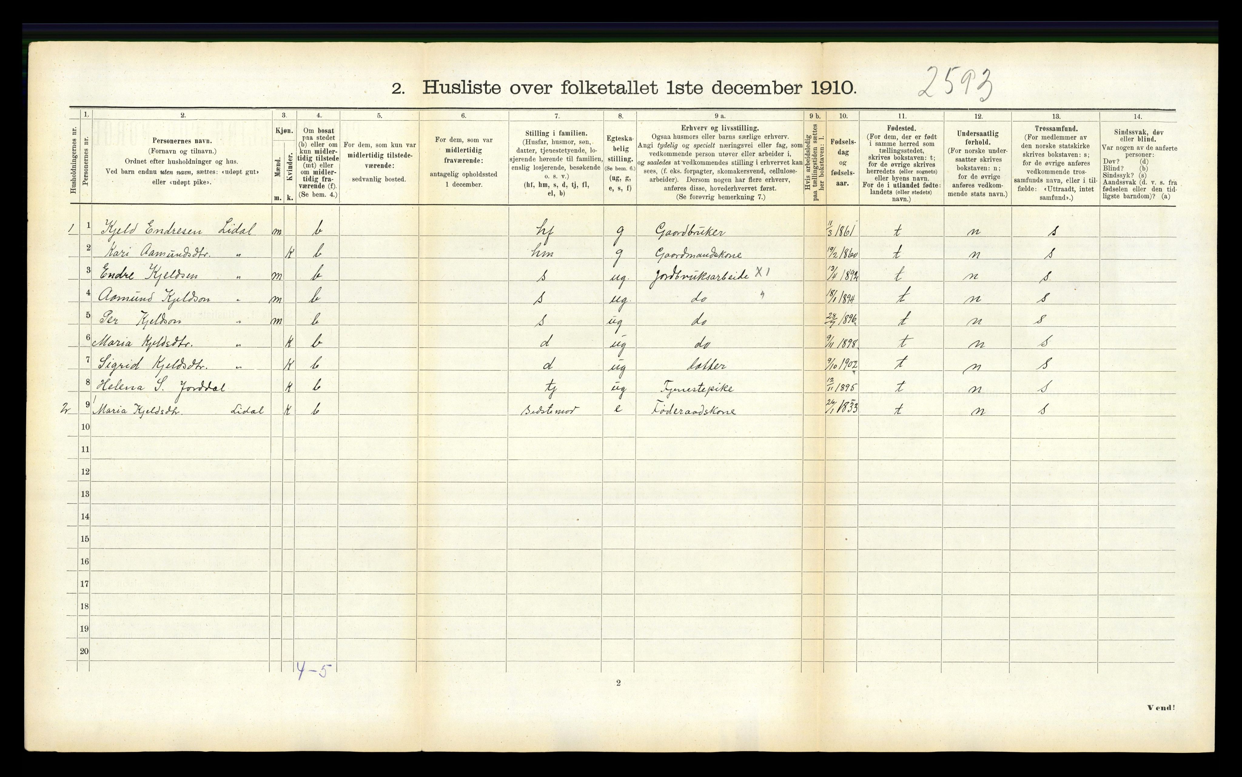 RA, 1910 census for Balestrand, 1910, p. 507