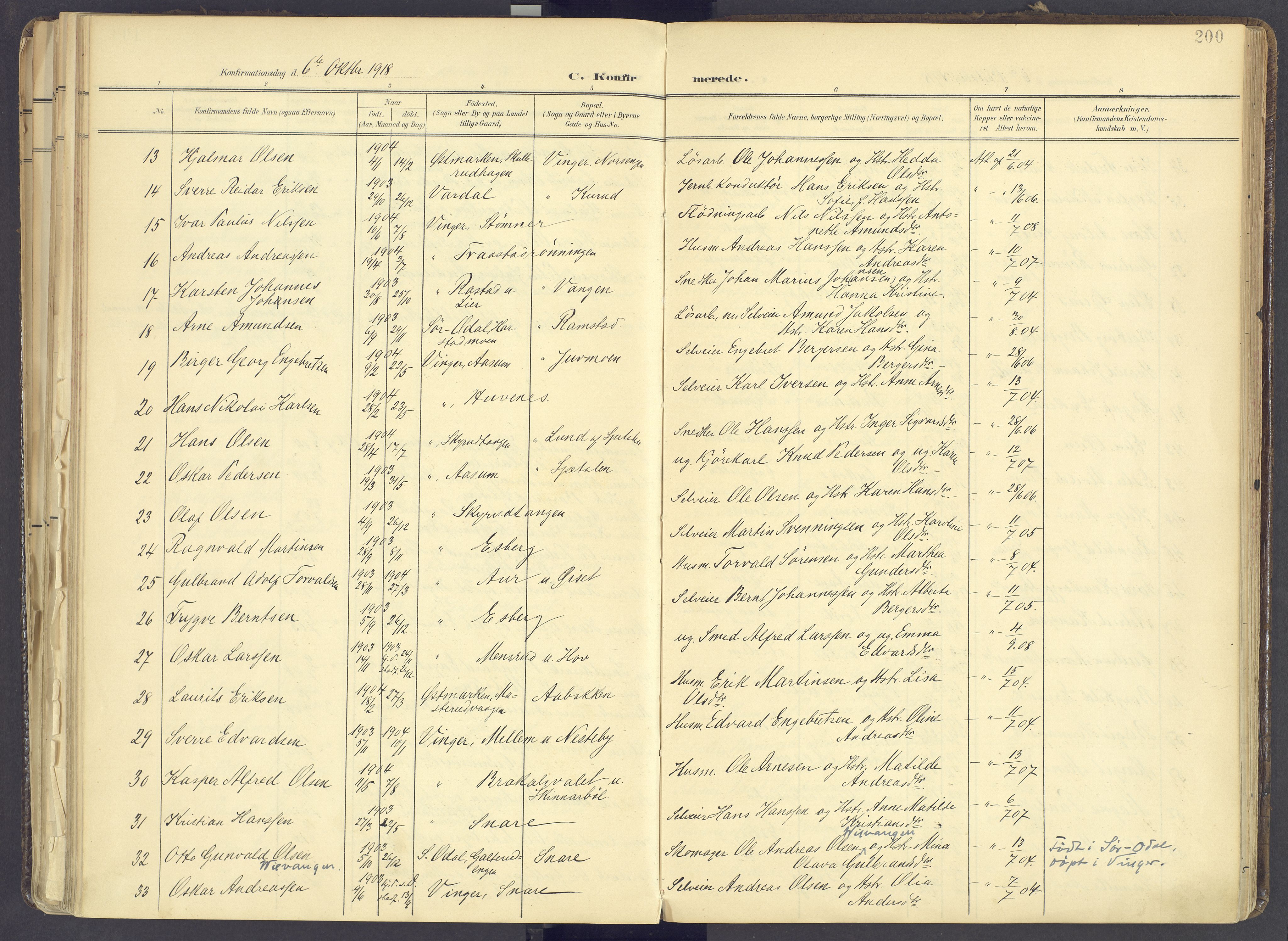 Vinger prestekontor, AV/SAH-PREST-024/H/Ha/Haa/L0017: Parish register (official) no. 17, 1901-1927, p. 200