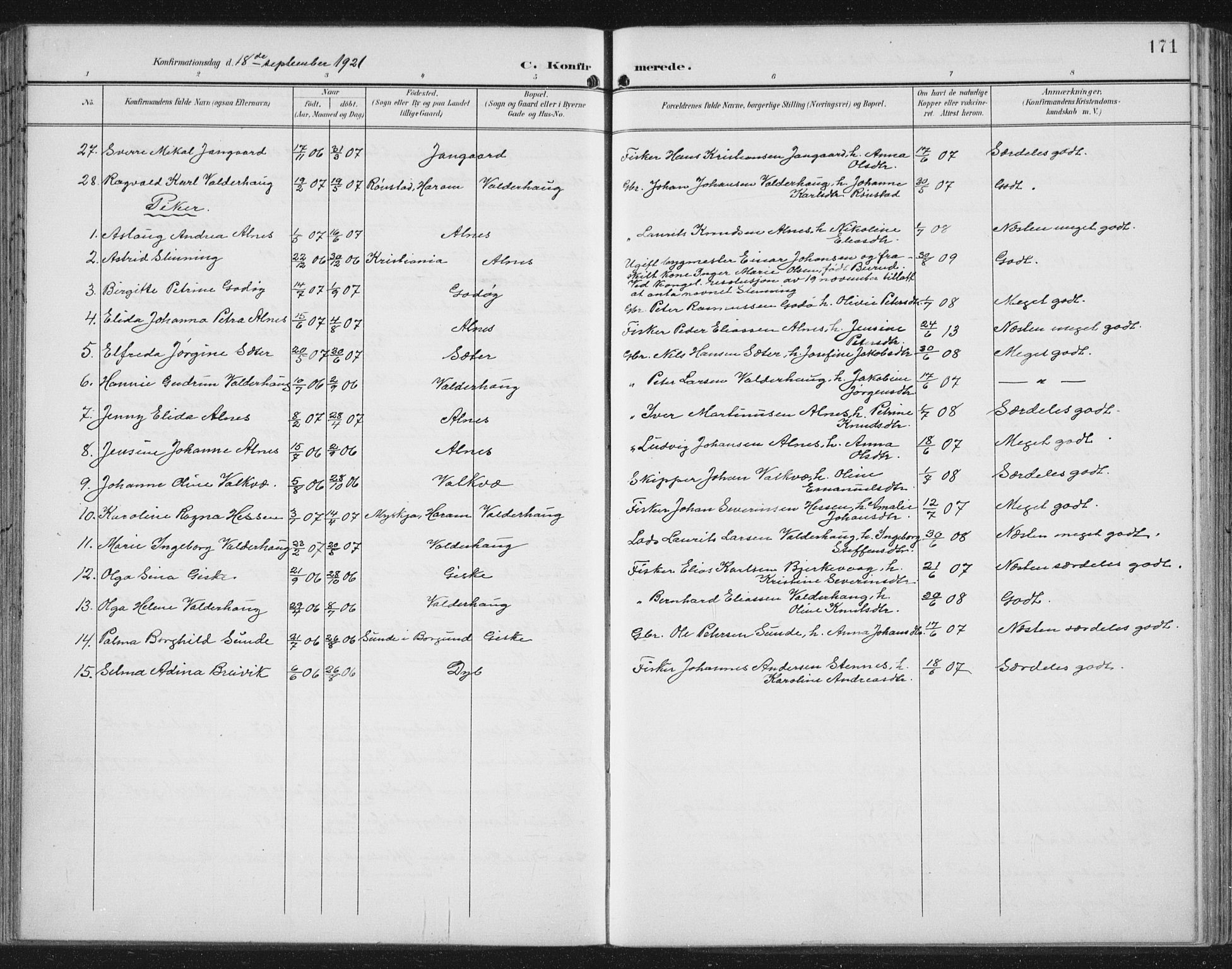 Ministerialprotokoller, klokkerbøker og fødselsregistre - Møre og Romsdal, AV/SAT-A-1454/534/L0489: Parish register (copy) no. 534C01, 1899-1941, p. 171