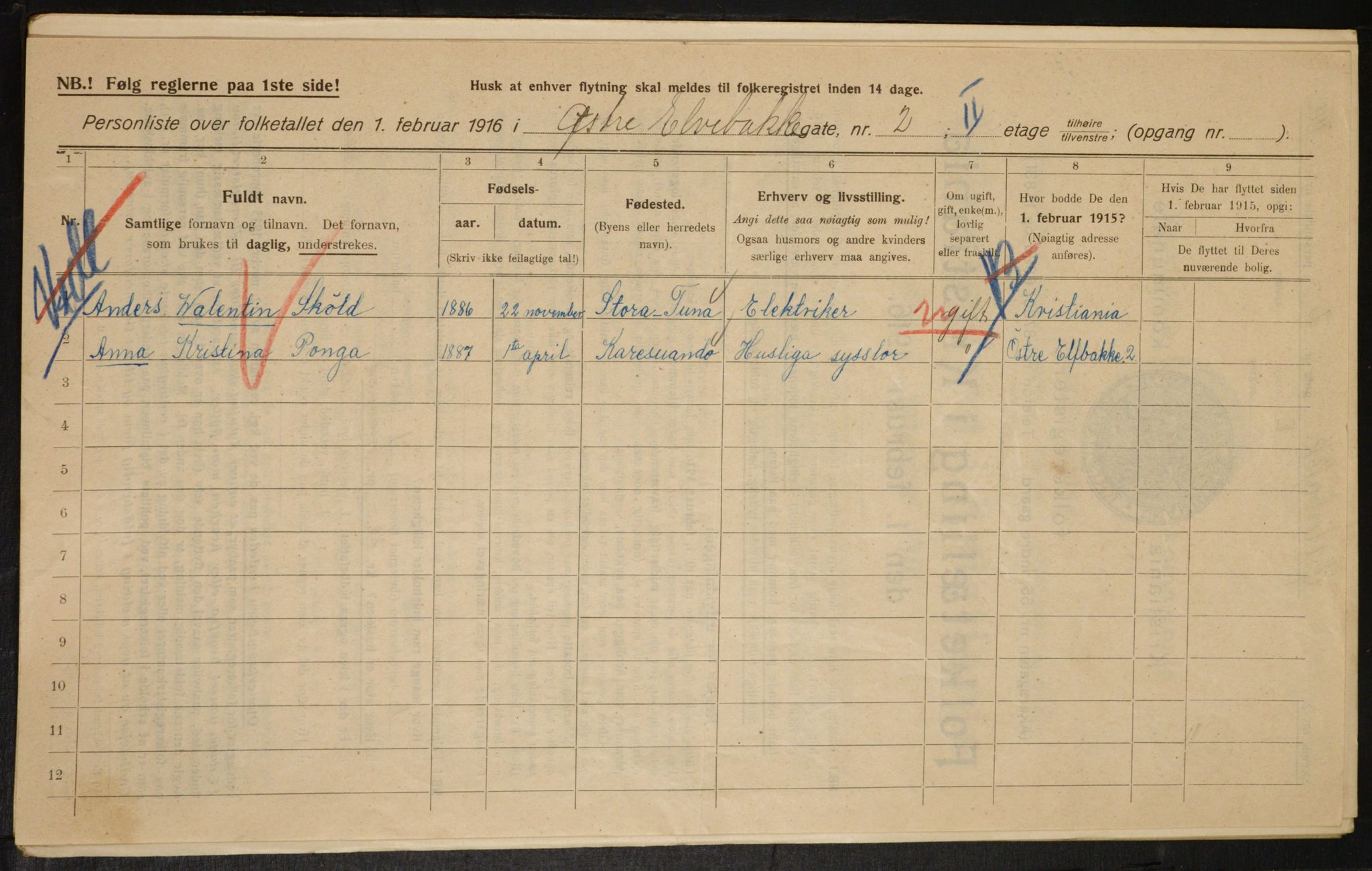 OBA, Municipal Census 1916 for Kristiania, 1916, p. 133099
