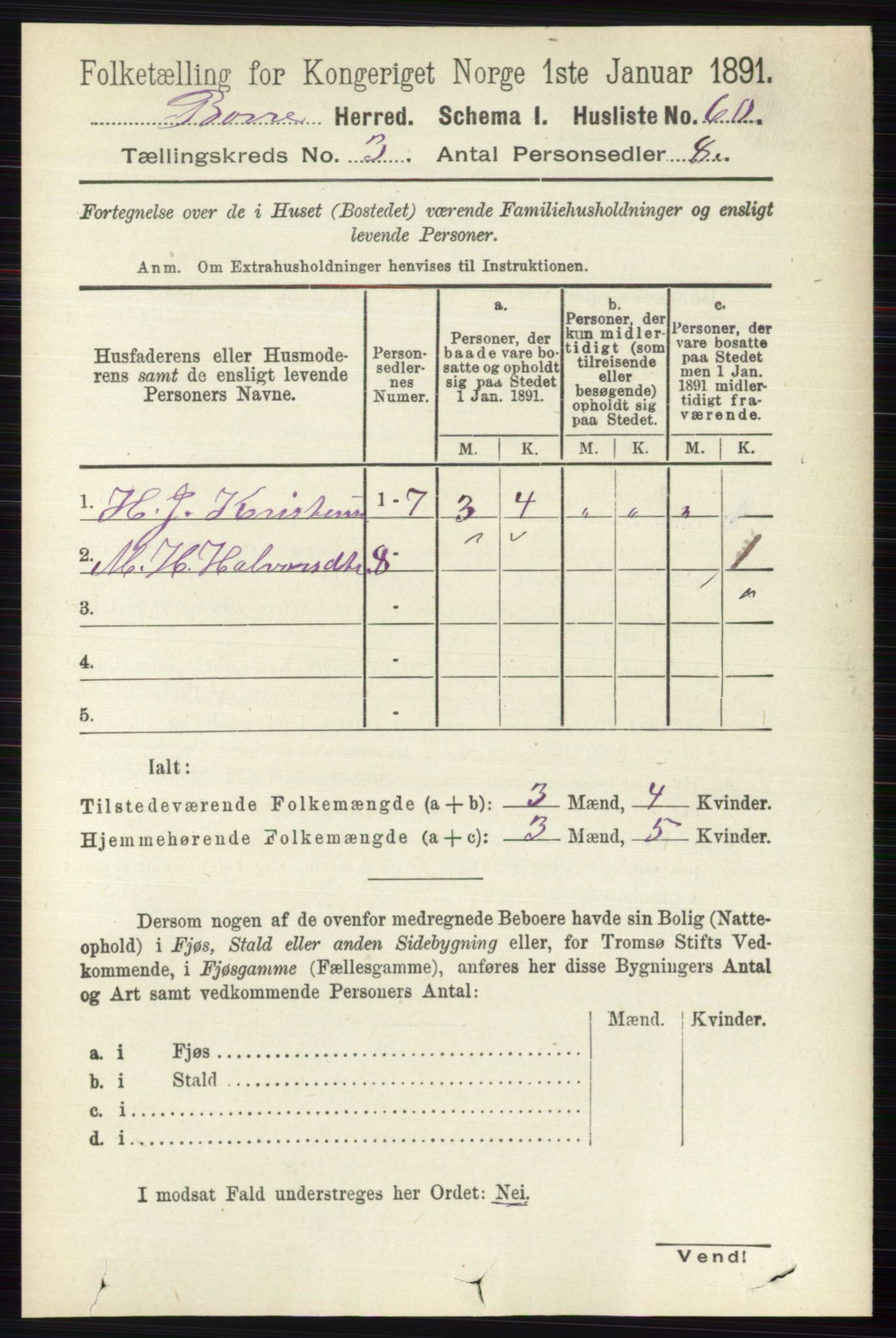 RA, 1891 census for 0717 Borre, 1891, p. 1203