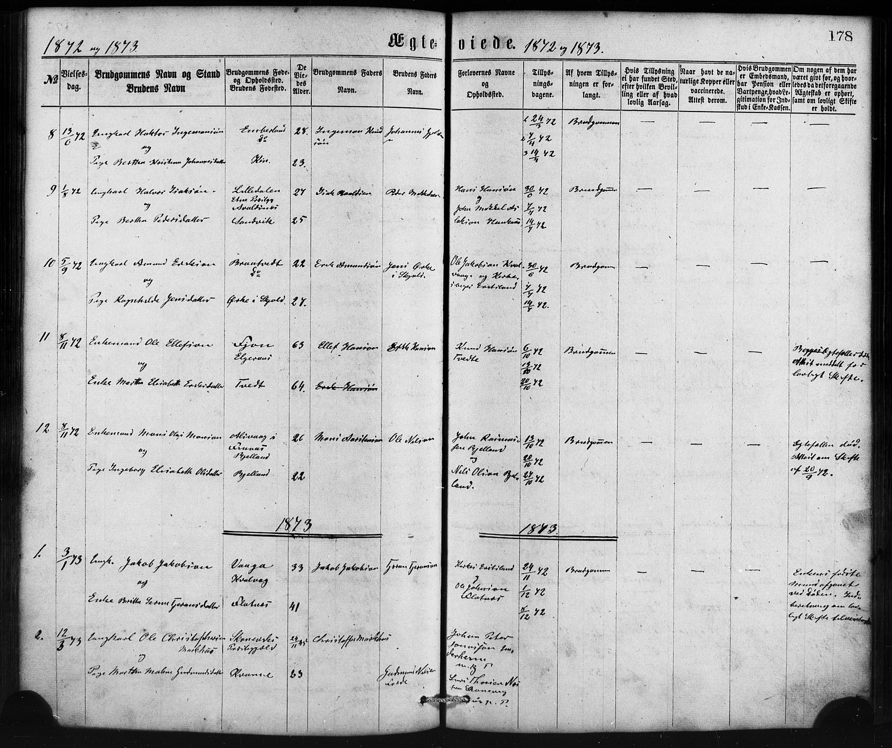 Sveio Sokneprestembete, SAB/A-78501/H/Haa: Parish register (official) no. B 1, 1870-1883, p. 178
