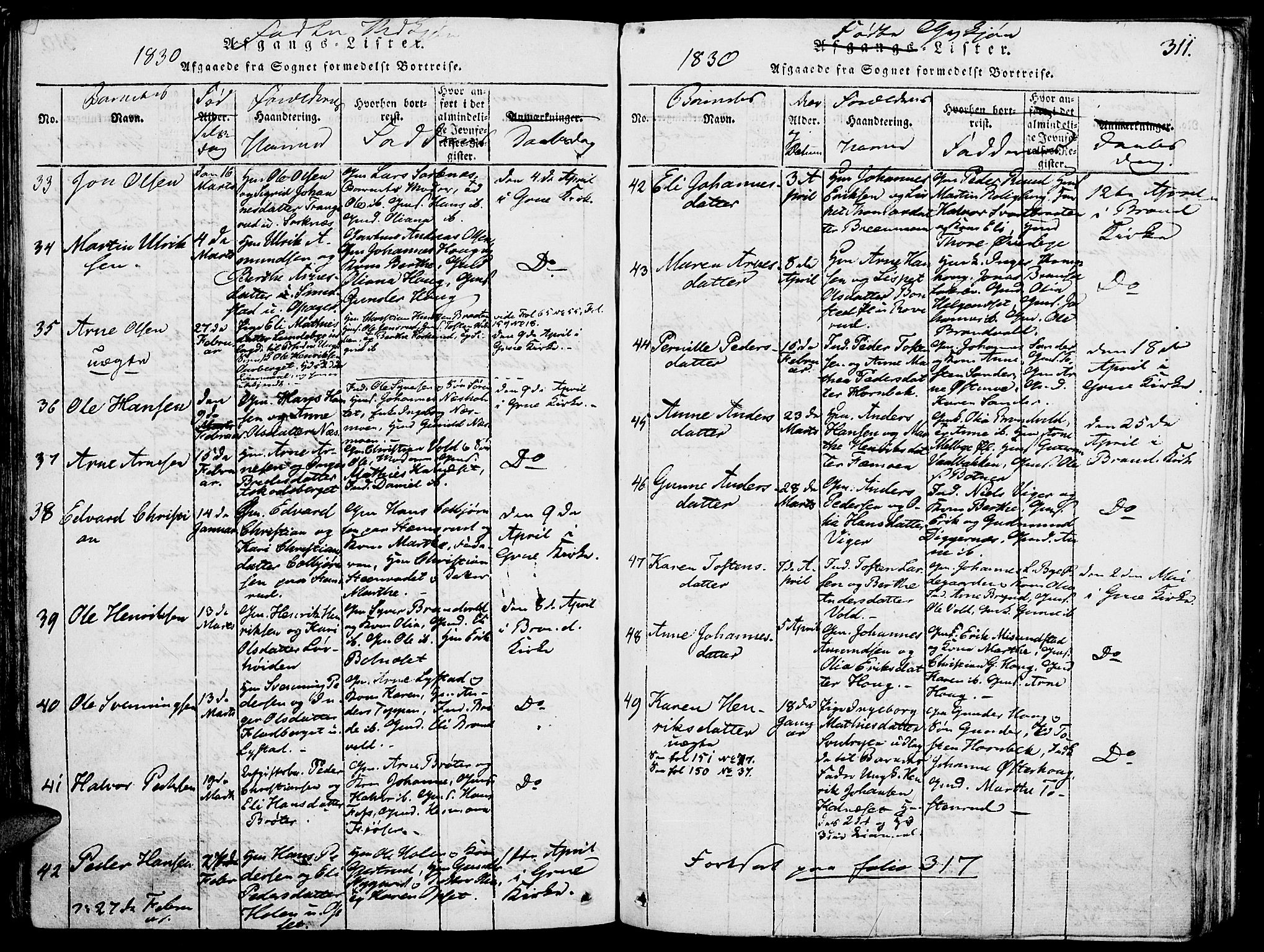 Grue prestekontor, SAH/PREST-036/H/Ha/Haa/L0006: Parish register (official) no. 6, 1814-1830, p. 311