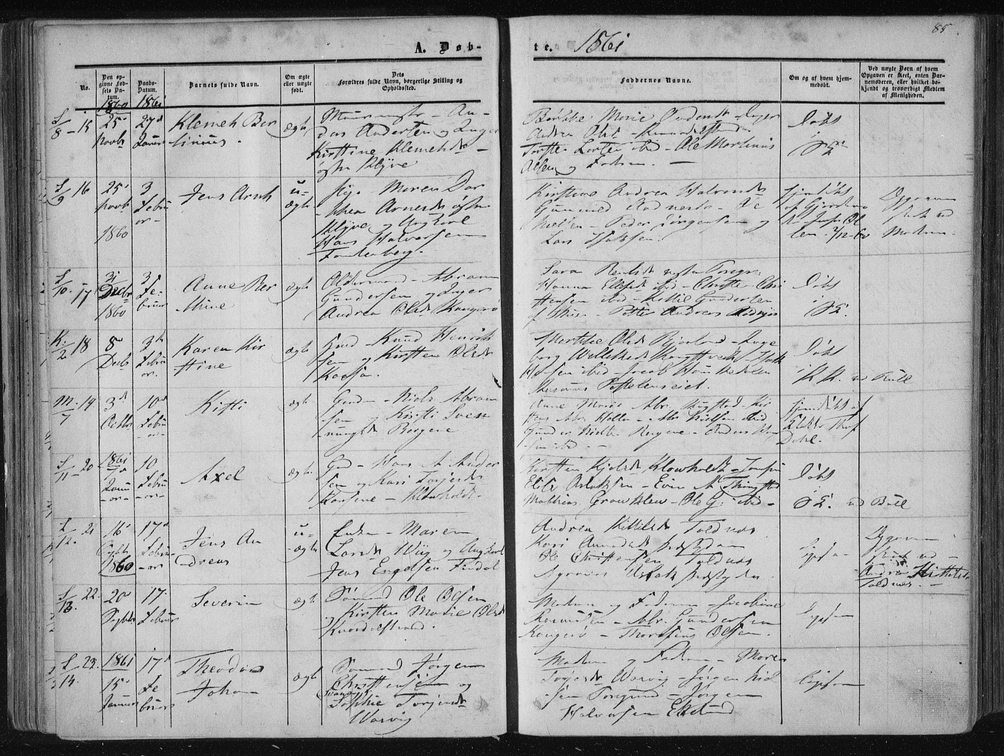 Solum kirkebøker, AV/SAKO-A-306/F/Fa/L0007: Parish register (official) no. I 7, 1856-1864, p. 85