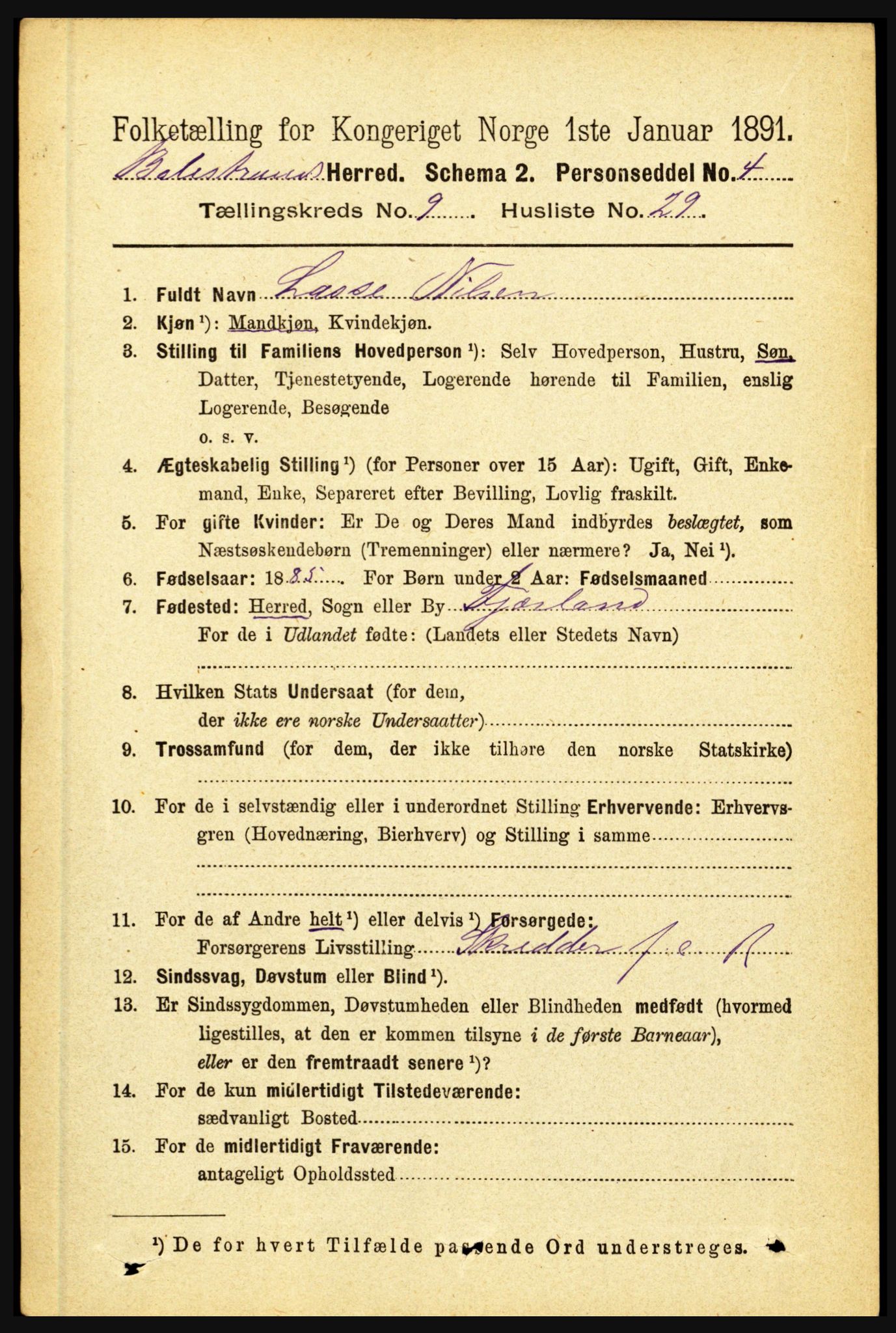 RA, 1891 census for 1418 Balestrand, 1891, p. 2218