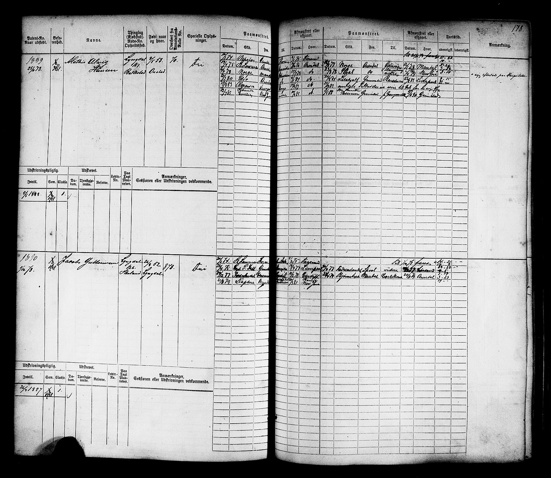 Farsund mønstringskrets, AV/SAK-2031-0017/F/Fb/L0017: Hovedrulle nr 1537-2300, Z-9, 1868-1904, p. 186