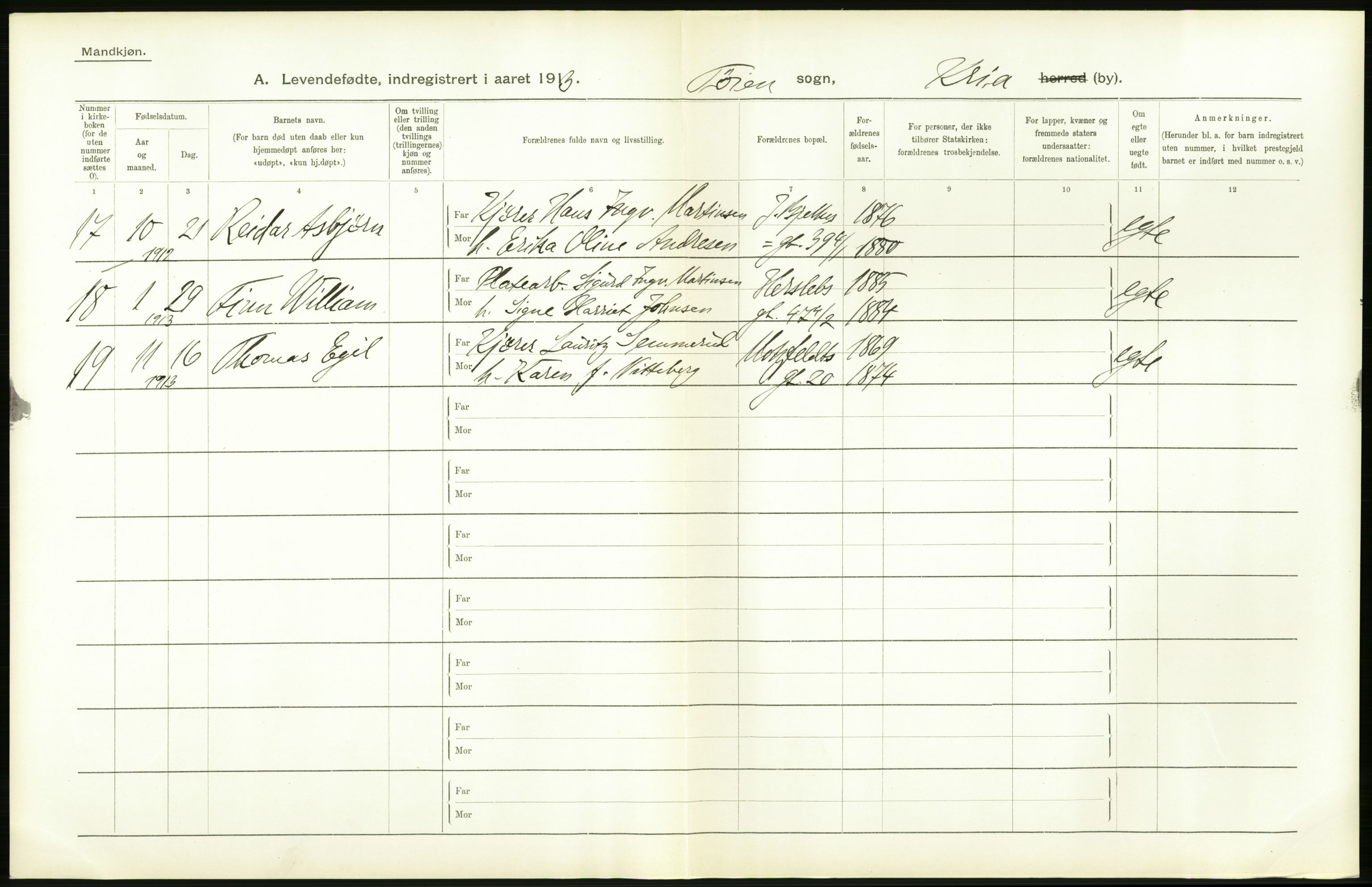 Statistisk sentralbyrå, Sosiodemografiske emner, Befolkning, AV/RA-S-2228/D/Df/Dfb/Dfbc/L0007: Kristiania: Levendefødte menn og kvinner., 1913, p. 570