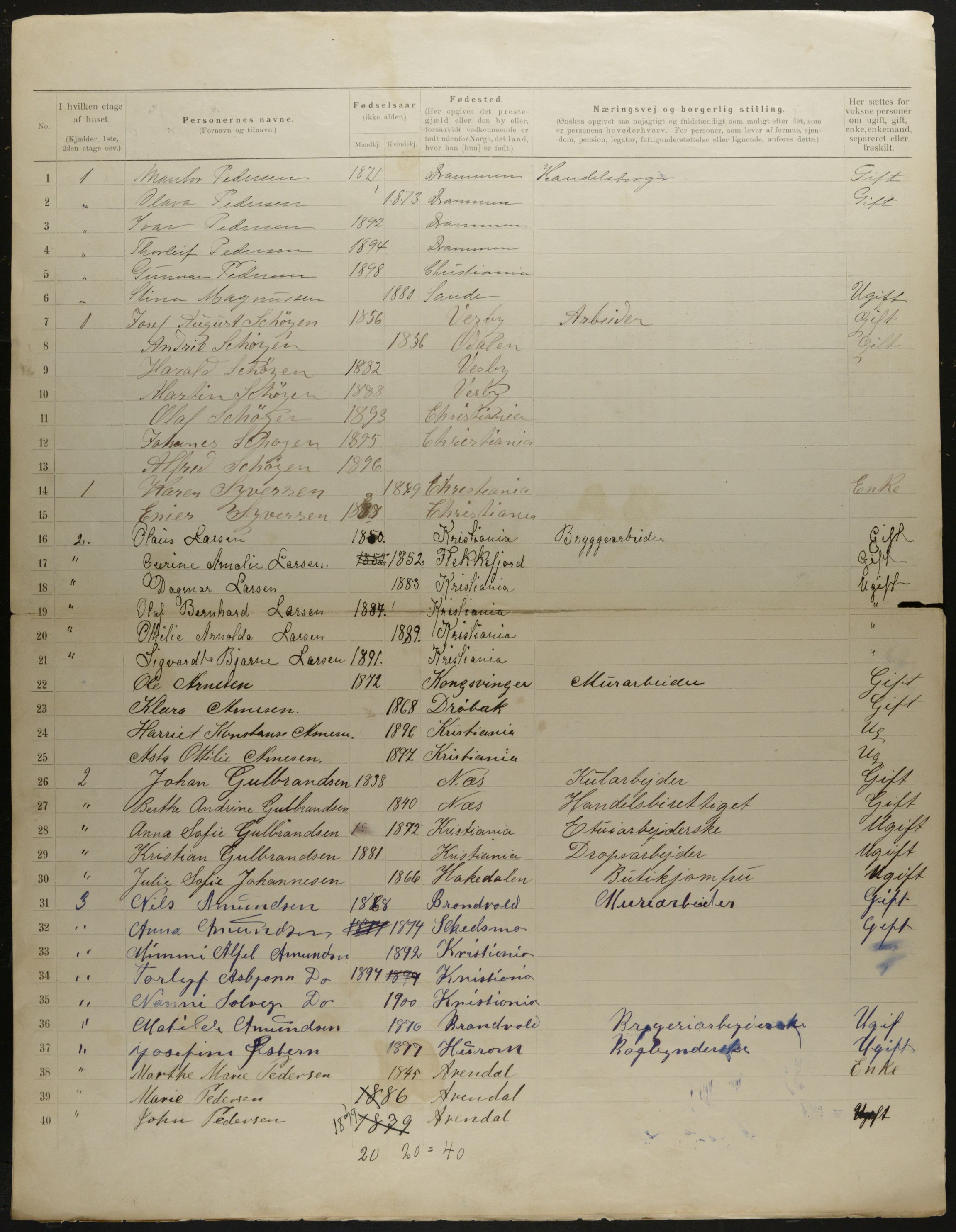 OBA, Municipal Census 1901 for Kristiania, 1901, p. 5960