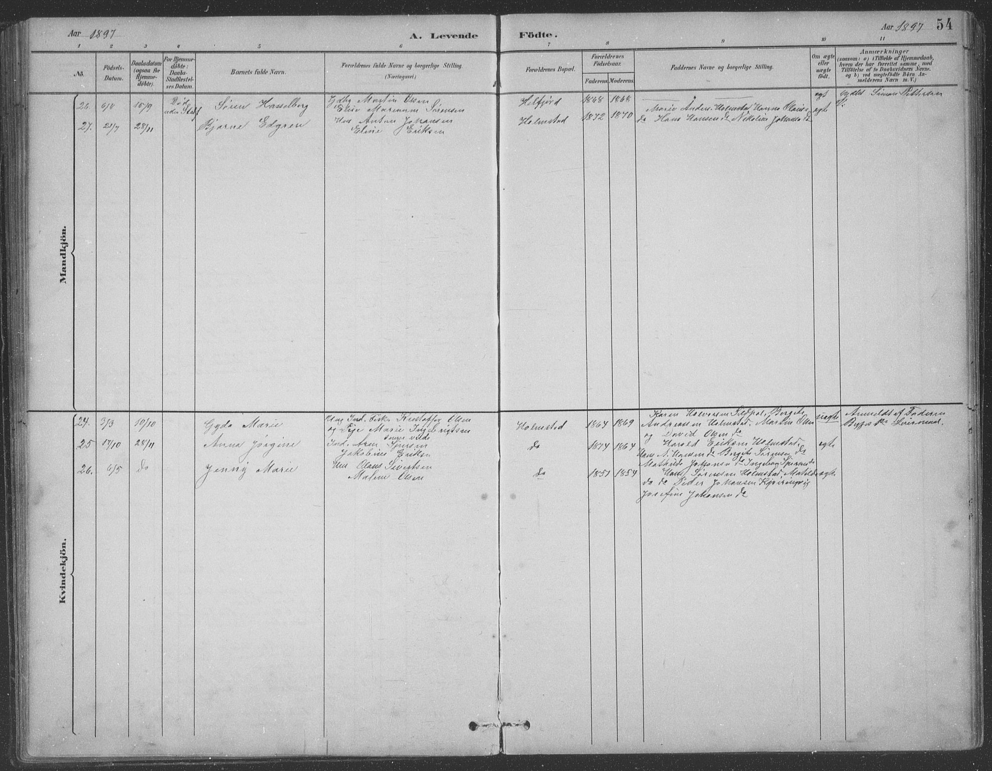 Ministerialprotokoller, klokkerbøker og fødselsregistre - Nordland, AV/SAT-A-1459/890/L1290: Parish register (copy) no. 890C01, 1882-1911, p. 54