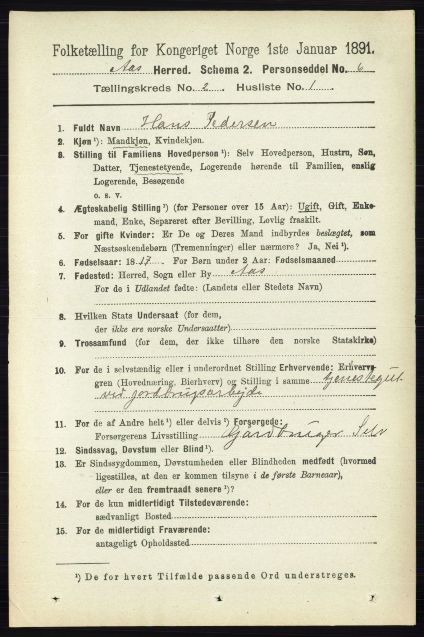 RA, 1891 census for 0214 Ås, 1891, p. 1580