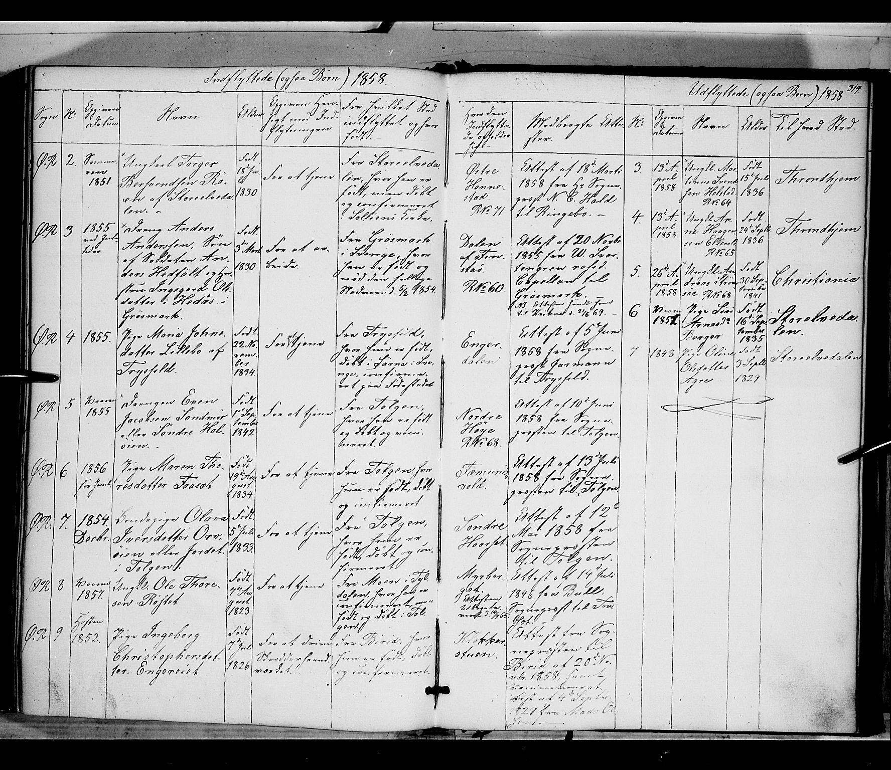 Rendalen prestekontor, SAH/PREST-054/H/Ha/Haa/L0005: Parish register (official) no. 5, 1853-1866, p. 319
