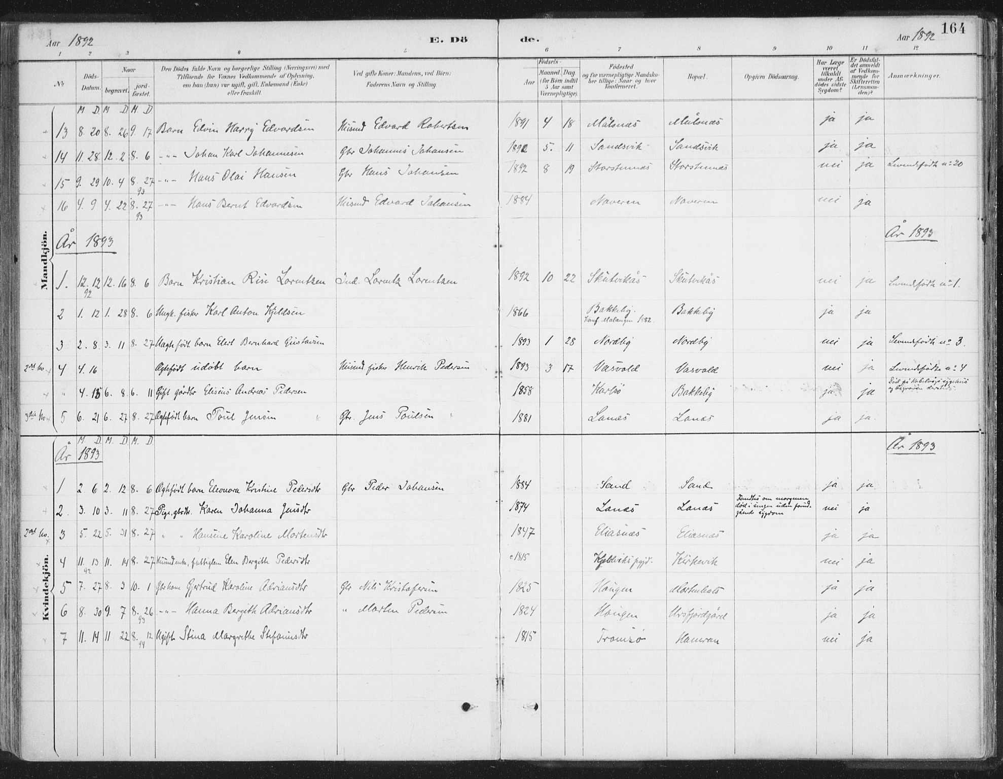 Balsfjord sokneprestembete, SATØ/S-1303/G/Ga/L0007kirke: Parish register (official) no. 7, 1887-1909, p. 164