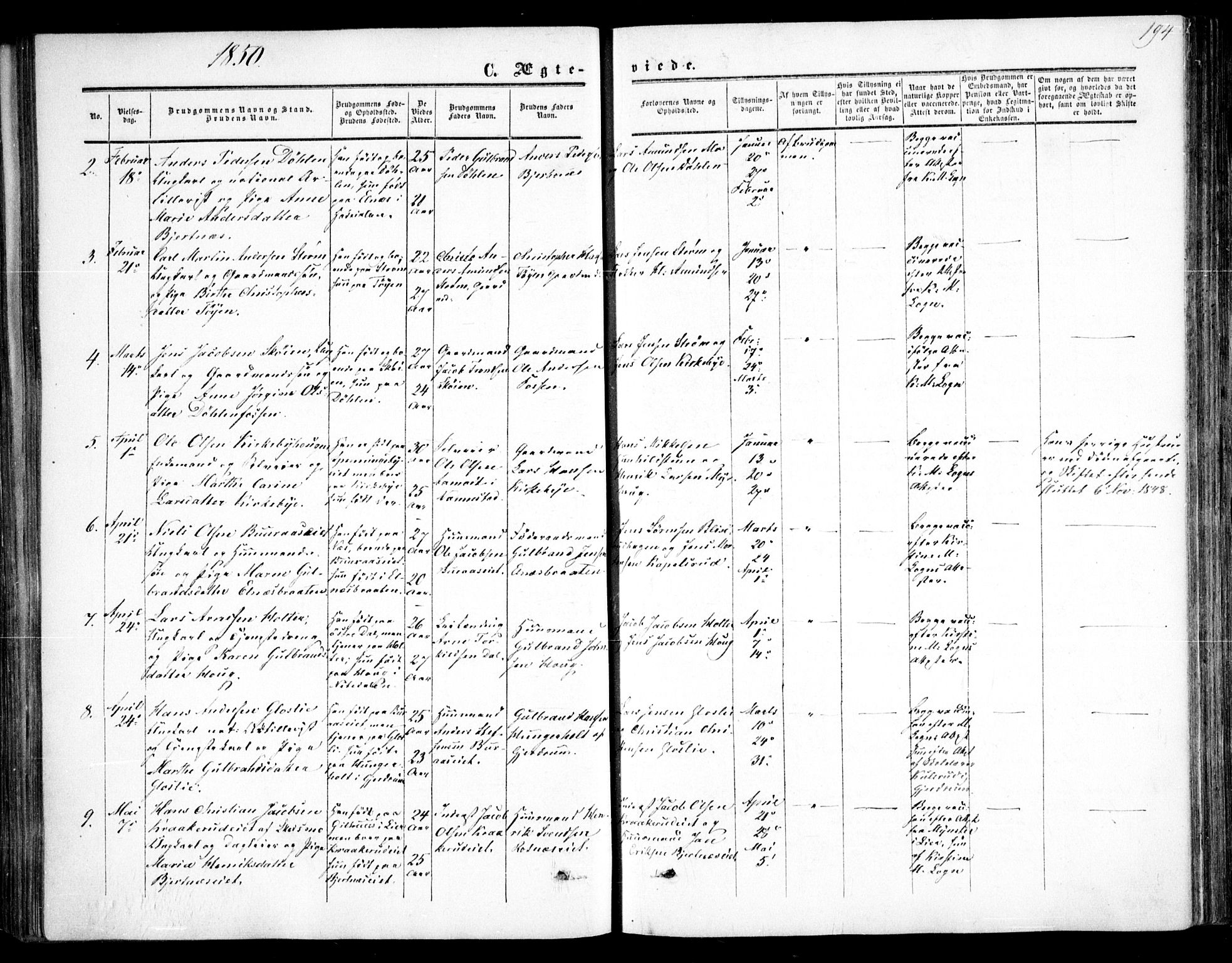 Nittedal prestekontor Kirkebøker, SAO/A-10365a/F/Fa/L0005: Parish register (official) no. I 5, 1850-1862, p. 194