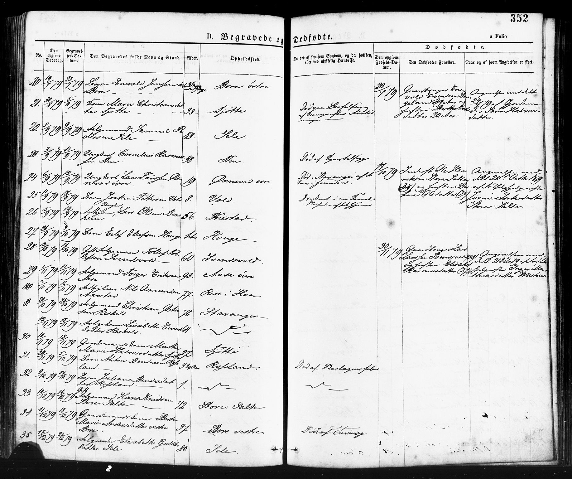 Klepp sokneprestkontor, AV/SAST-A-101803/001/3/30BA/L0006: Parish register (official) no. A 6, 1871-1885, p. 352