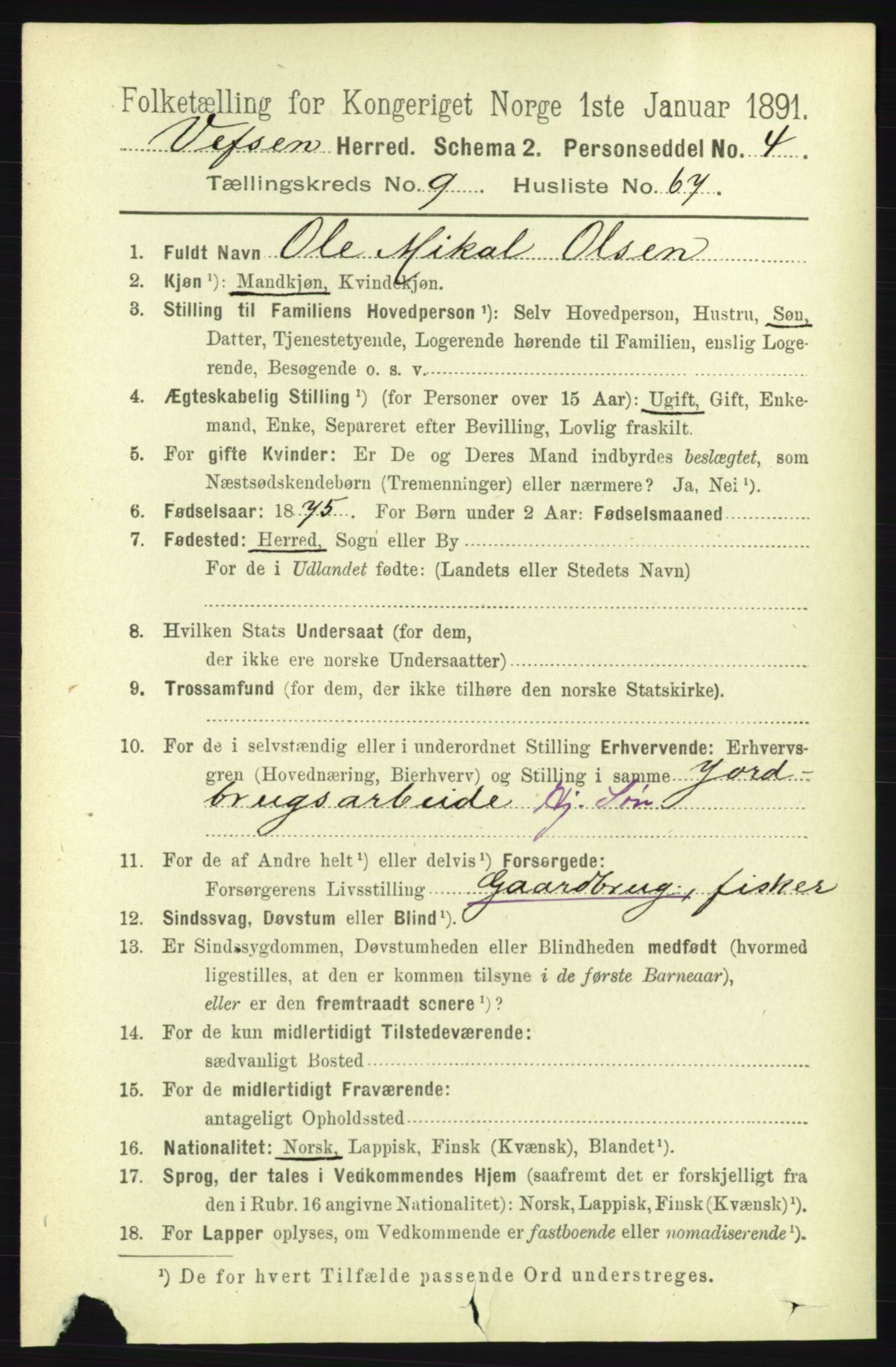 RA, 1891 census for 1824 Vefsn, 1891, p. 5132