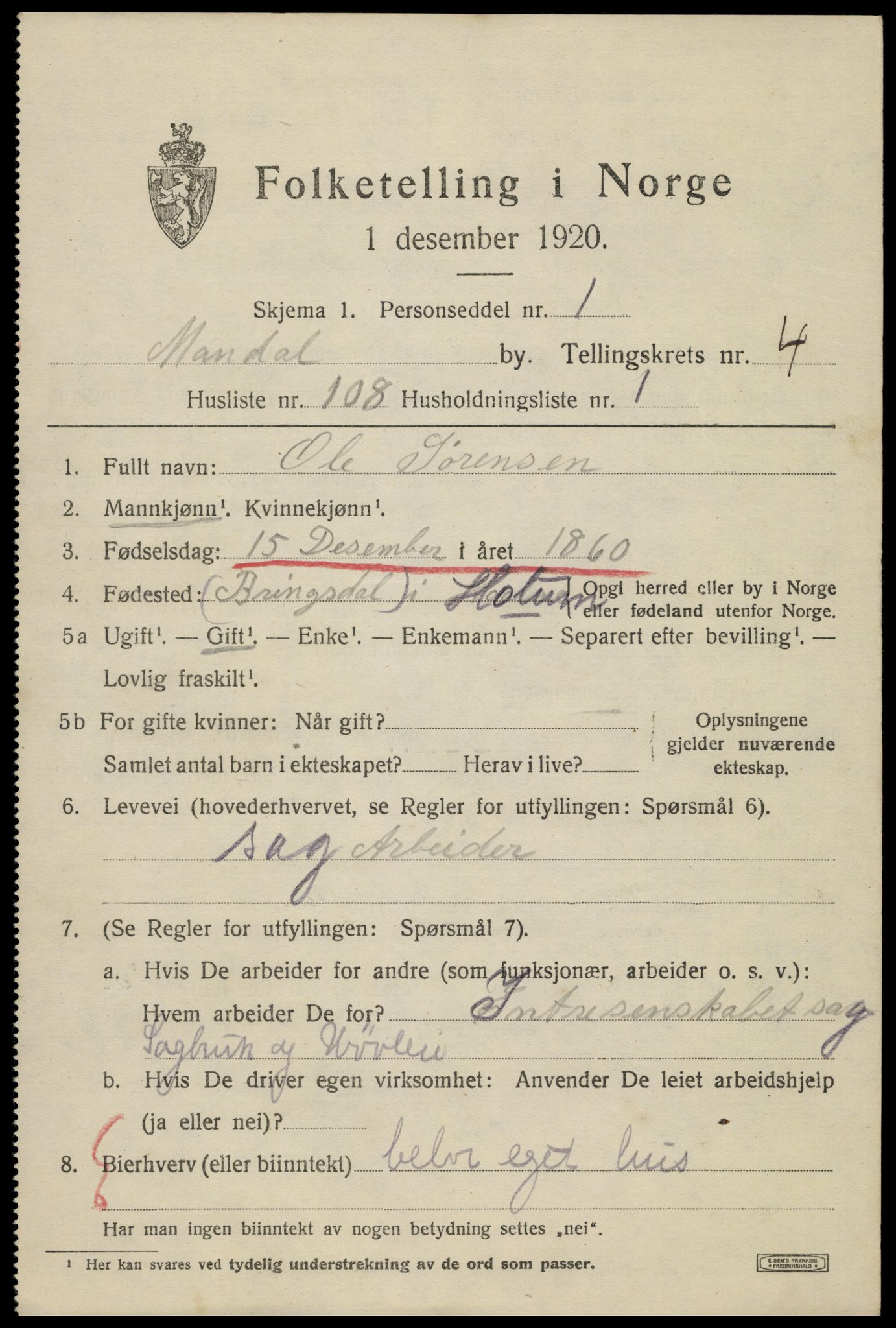 SAK, 1920 census for Mandal, 1920, p. 8177
