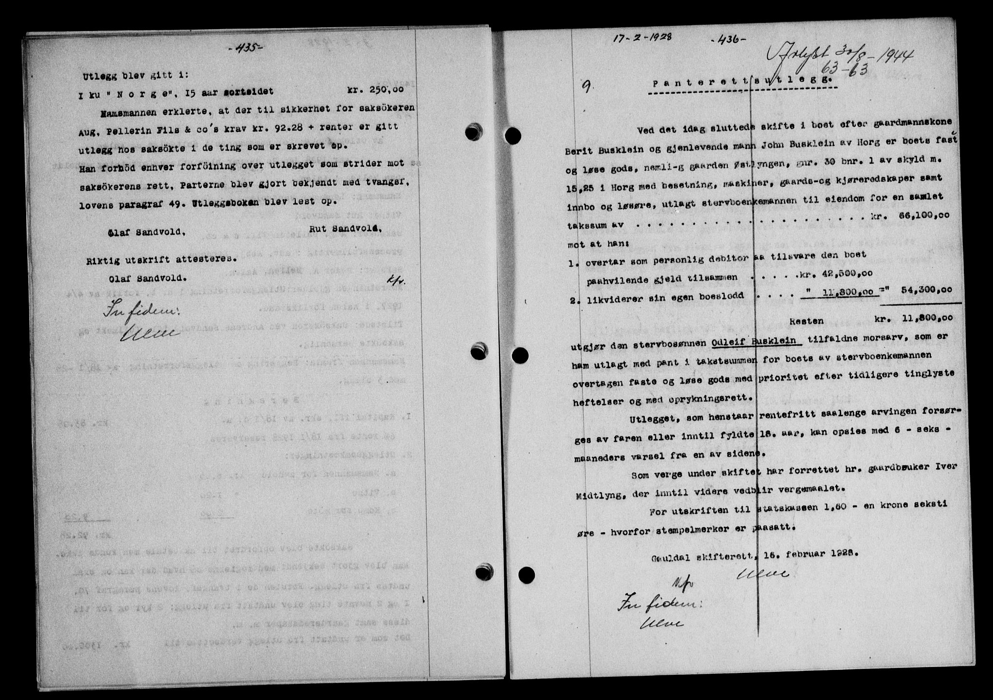 Gauldal sorenskriveri, SAT/A-0014/1/2/2C/L0036: Mortgage book no. 37, 1927-1928, Deed date: 17.02.1928