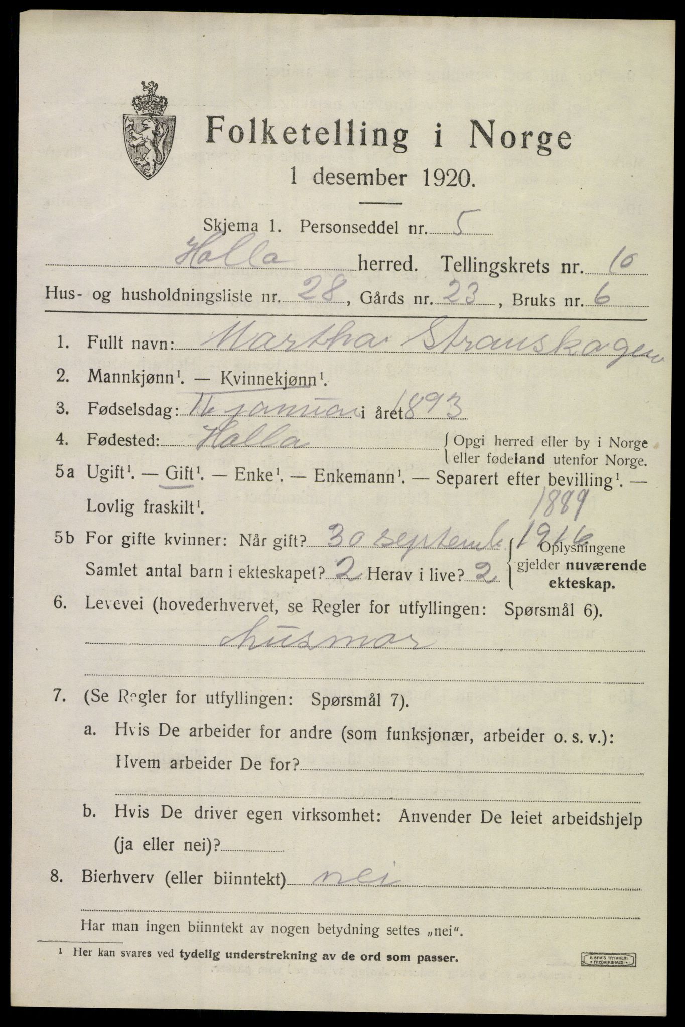 SAKO, 1920 census for Holla, 1920, p. 6385