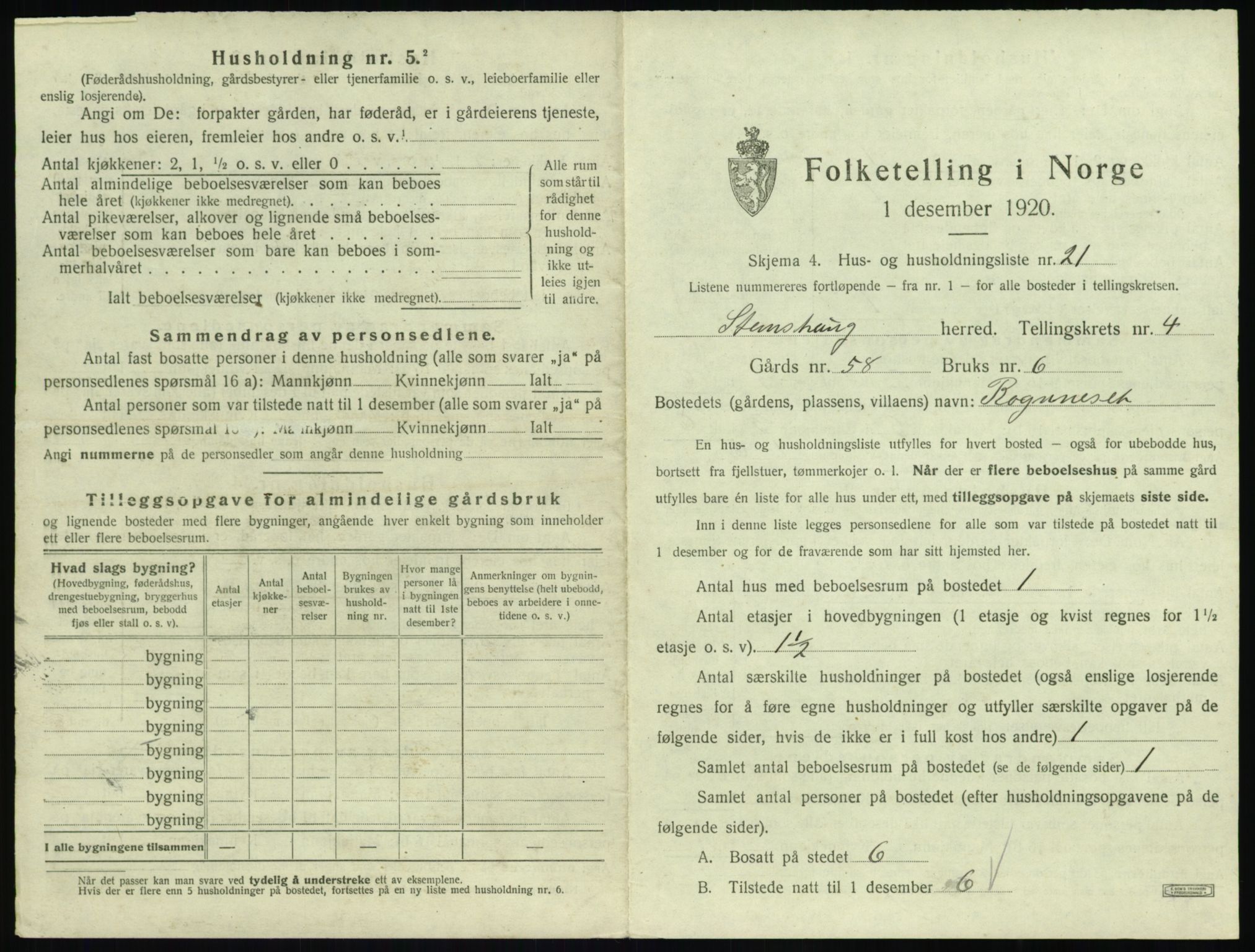 SAT, 1920 census for Stemshaug, 1920, p. 278