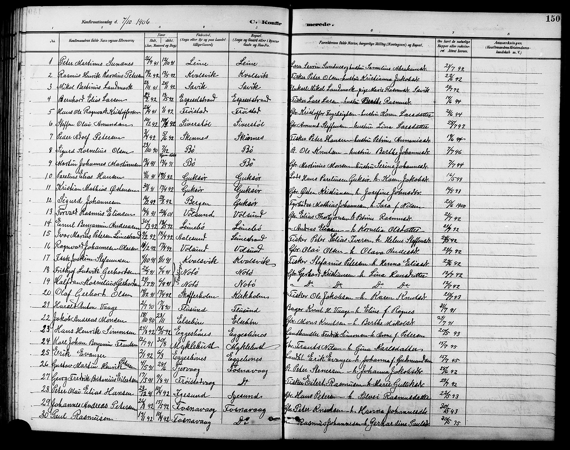 Ministerialprotokoller, klokkerbøker og fødselsregistre - Møre og Romsdal, SAT/A-1454/507/L0082: Parish register (copy) no. 507C05, 1896-1914, p. 150