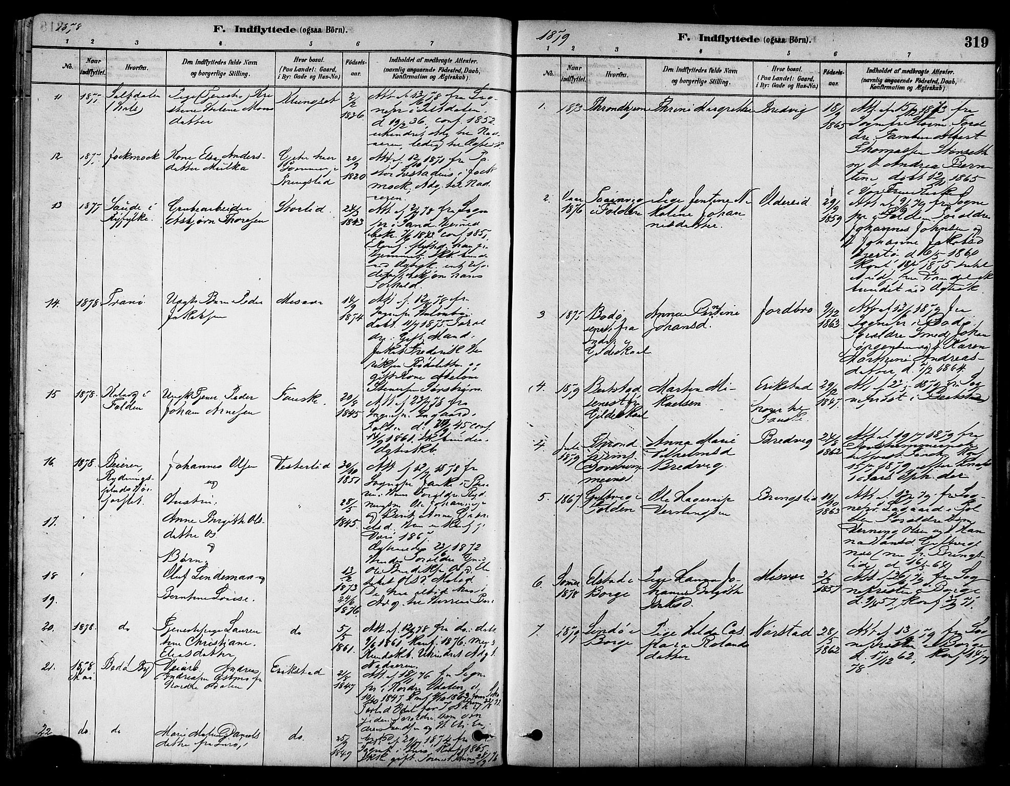 Ministerialprotokoller, klokkerbøker og fødselsregistre - Nordland, AV/SAT-A-1459/852/L0740: Parish register (official) no. 852A10, 1878-1894, p. 319