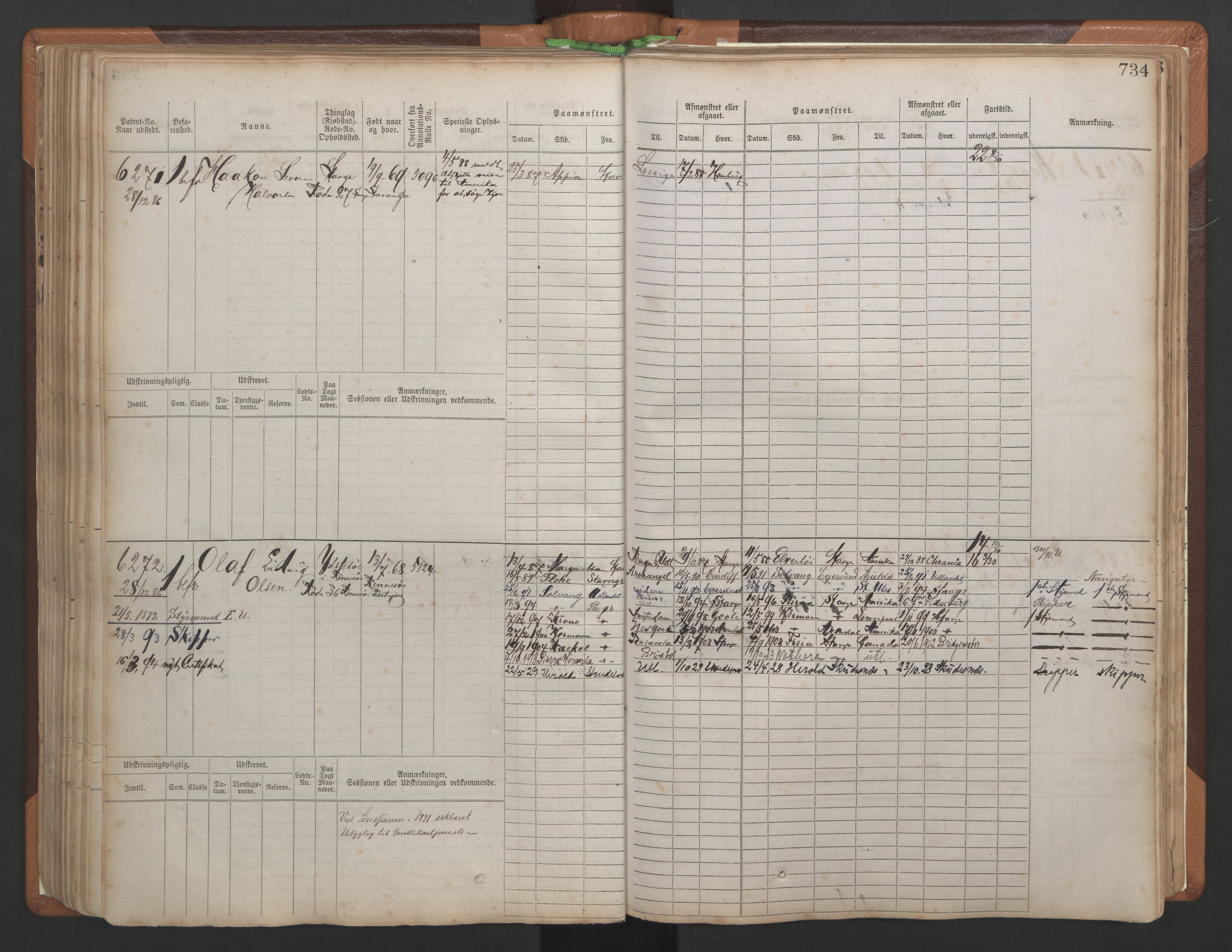 Stavanger sjømannskontor, AV/SAST-A-102006/F/Fb/Fbb/L0010: Sjøfartshovedrulle, patentnr. 6007-6606 (del 1), 1887-1896, p. 138