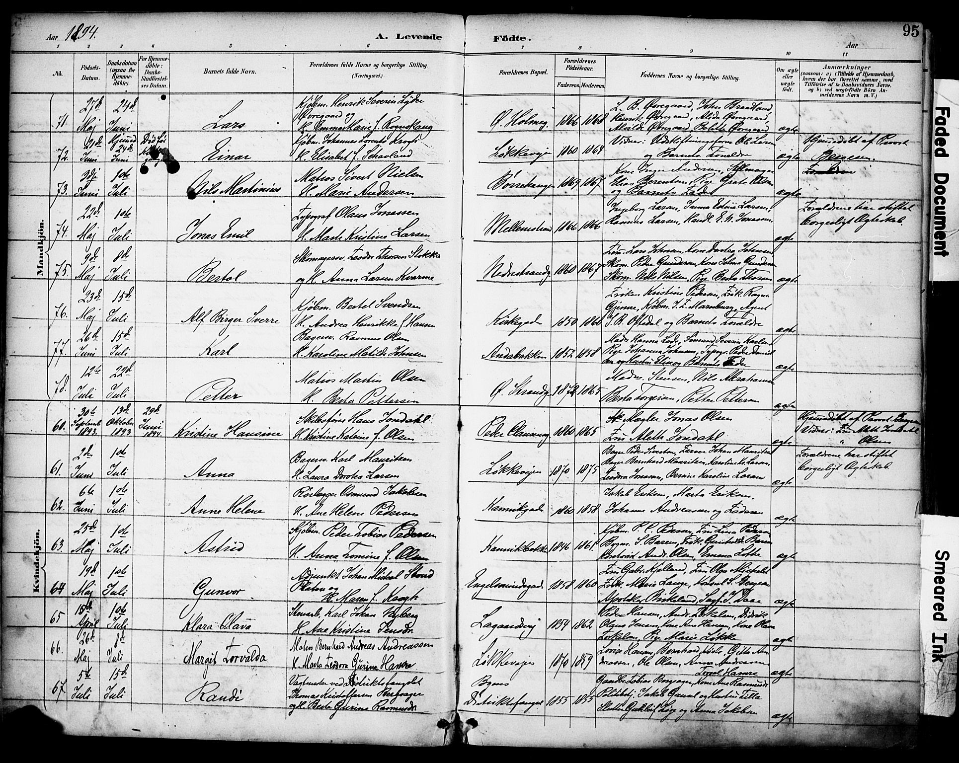 Domkirken sokneprestkontor, AV/SAST-A-101812/001/30/30BA/L0030: Parish register (official) no. A 29, 1889-1902, p. 95