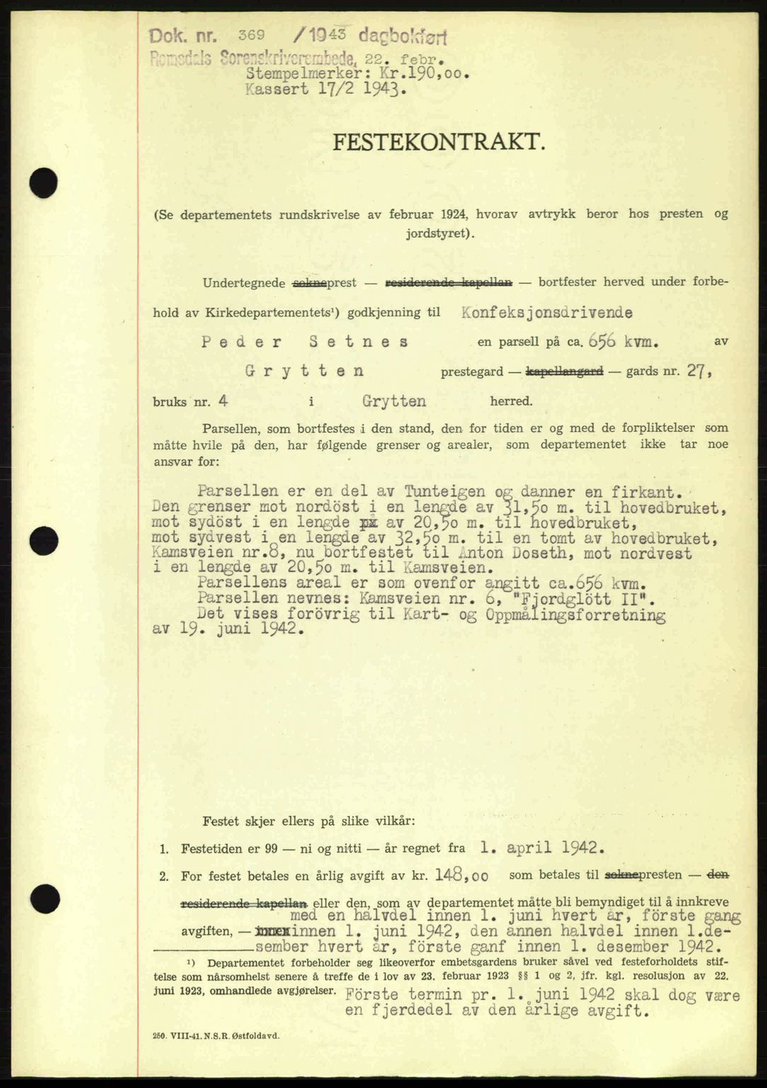 Romsdal sorenskriveri, AV/SAT-A-4149/1/2/2C: Mortgage book no. A13, 1942-1943, Diary no: : 369/1943