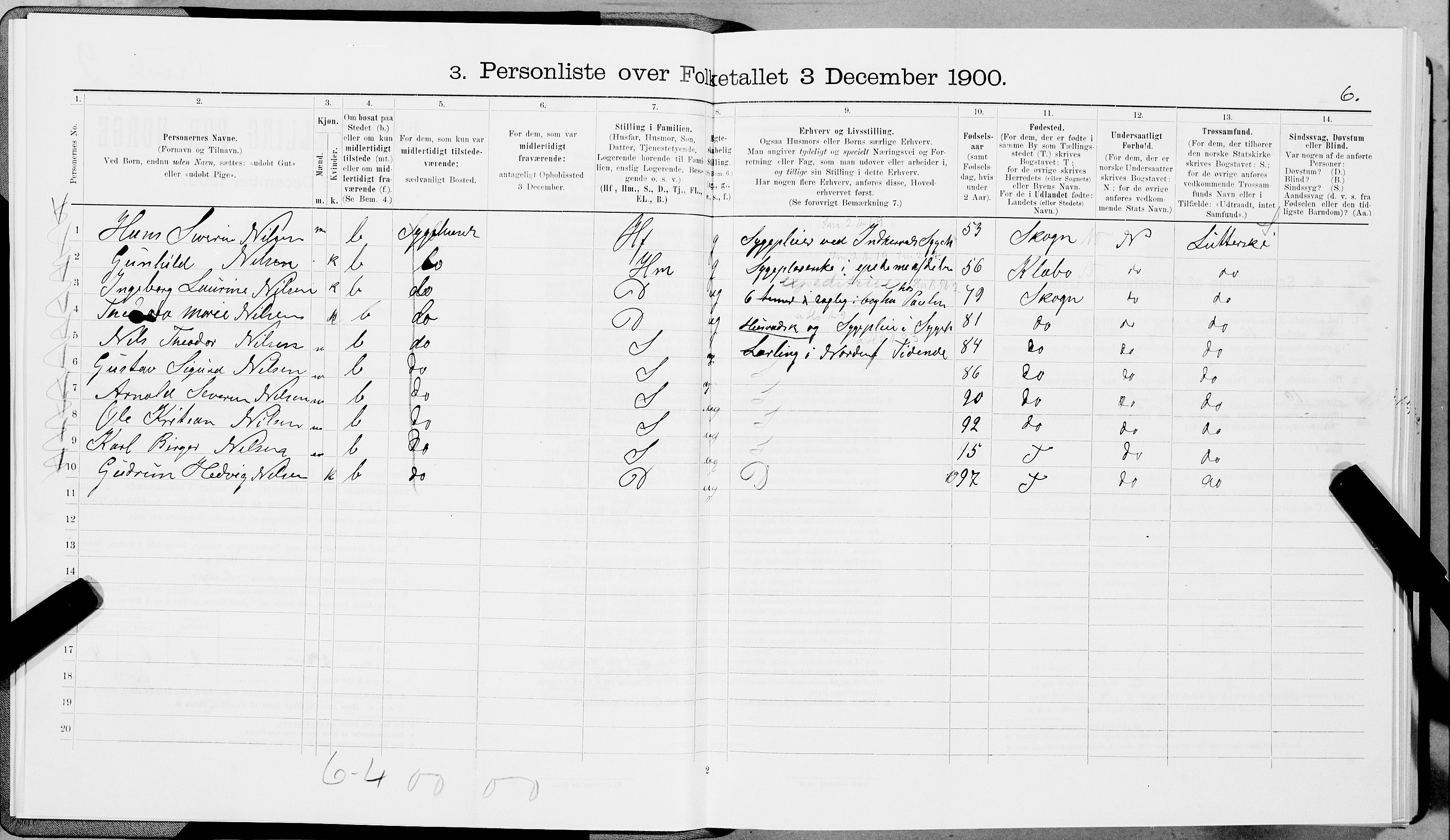 SAT, 1900 census for Levanger, 1900, p. 16