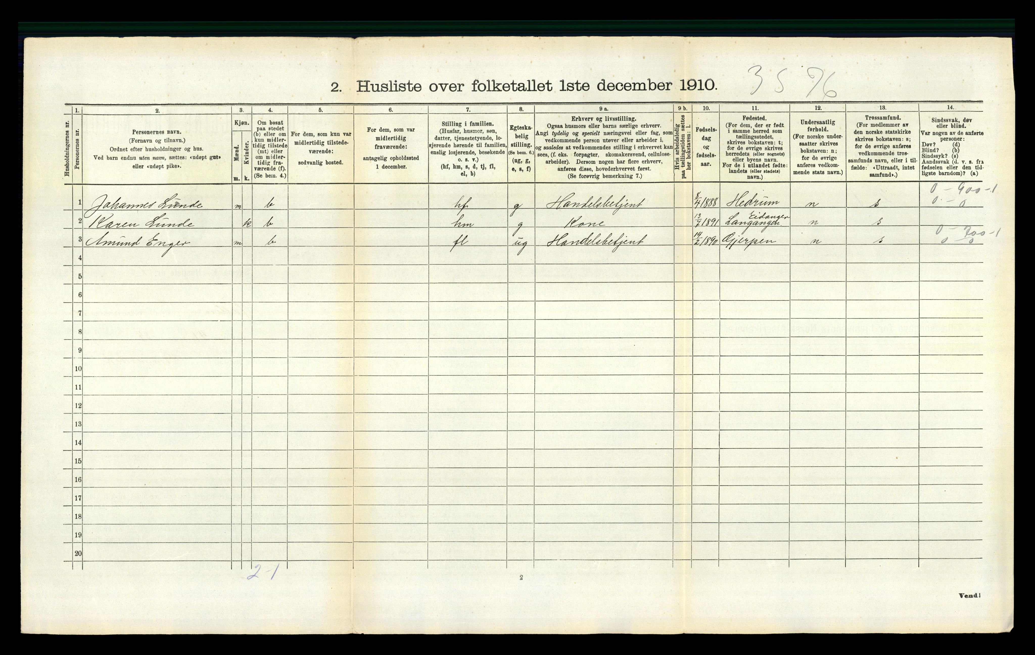 RA, 1910 census for Holla, 1910, p. 1070