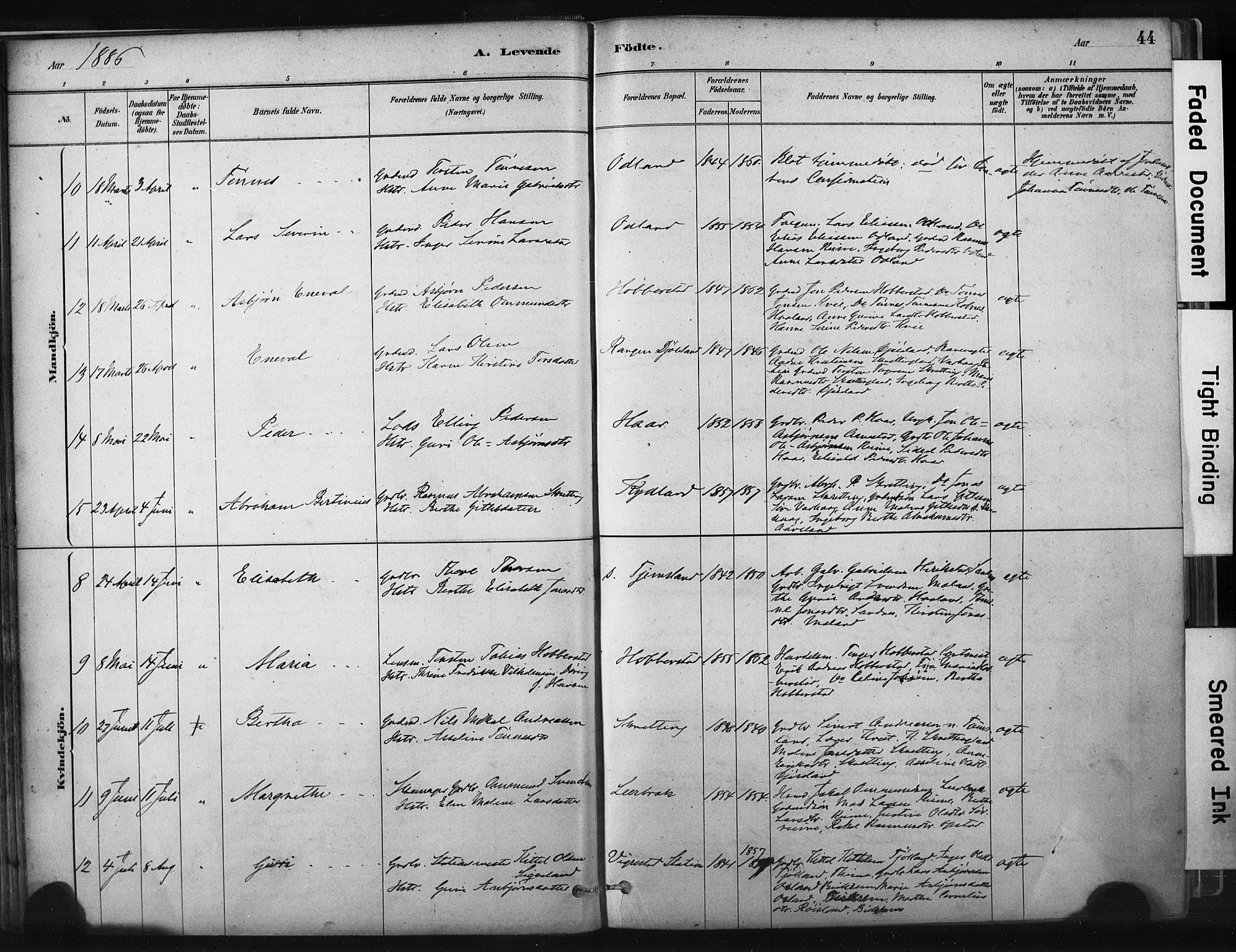 Hå sokneprestkontor, AV/SAST-A-101801/001/30BA/L0011: Parish register (official) no. A 10, 1879-1900, p. 44