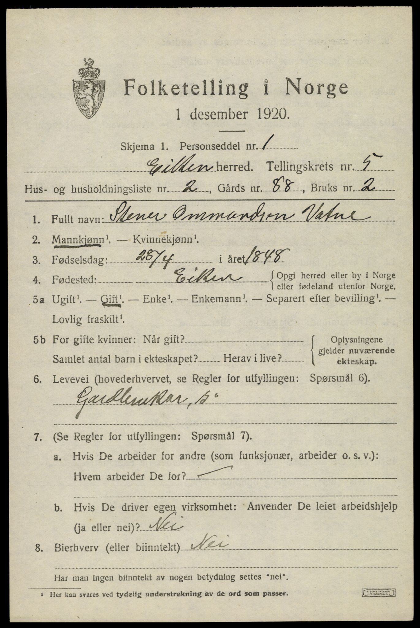 SAK, 1920 census for Eiken, 1920, p. 1667