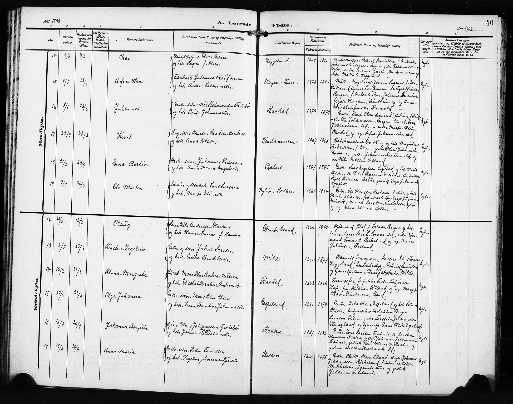 Fana Sokneprestembete, AV/SAB-A-75101/H/Hab/Haba/L0004: Parish register (copy) no. A 4, 1902-1912, p. 40