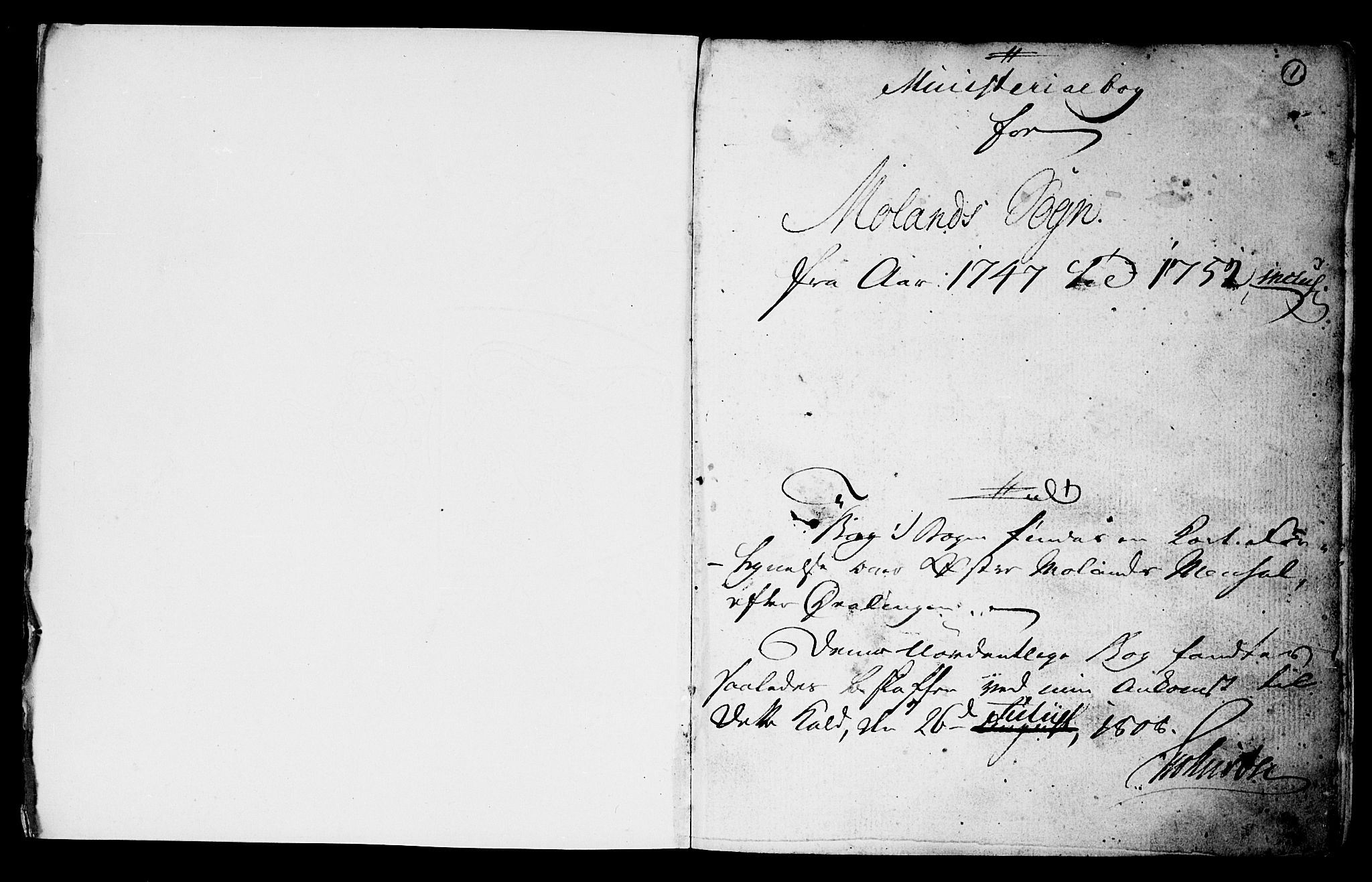 Austre Moland sokneprestkontor, SAK/1111-0001/F/Fa/Faa/L0001: Parish register (official) no. A 1, 1747-1764, p. 1