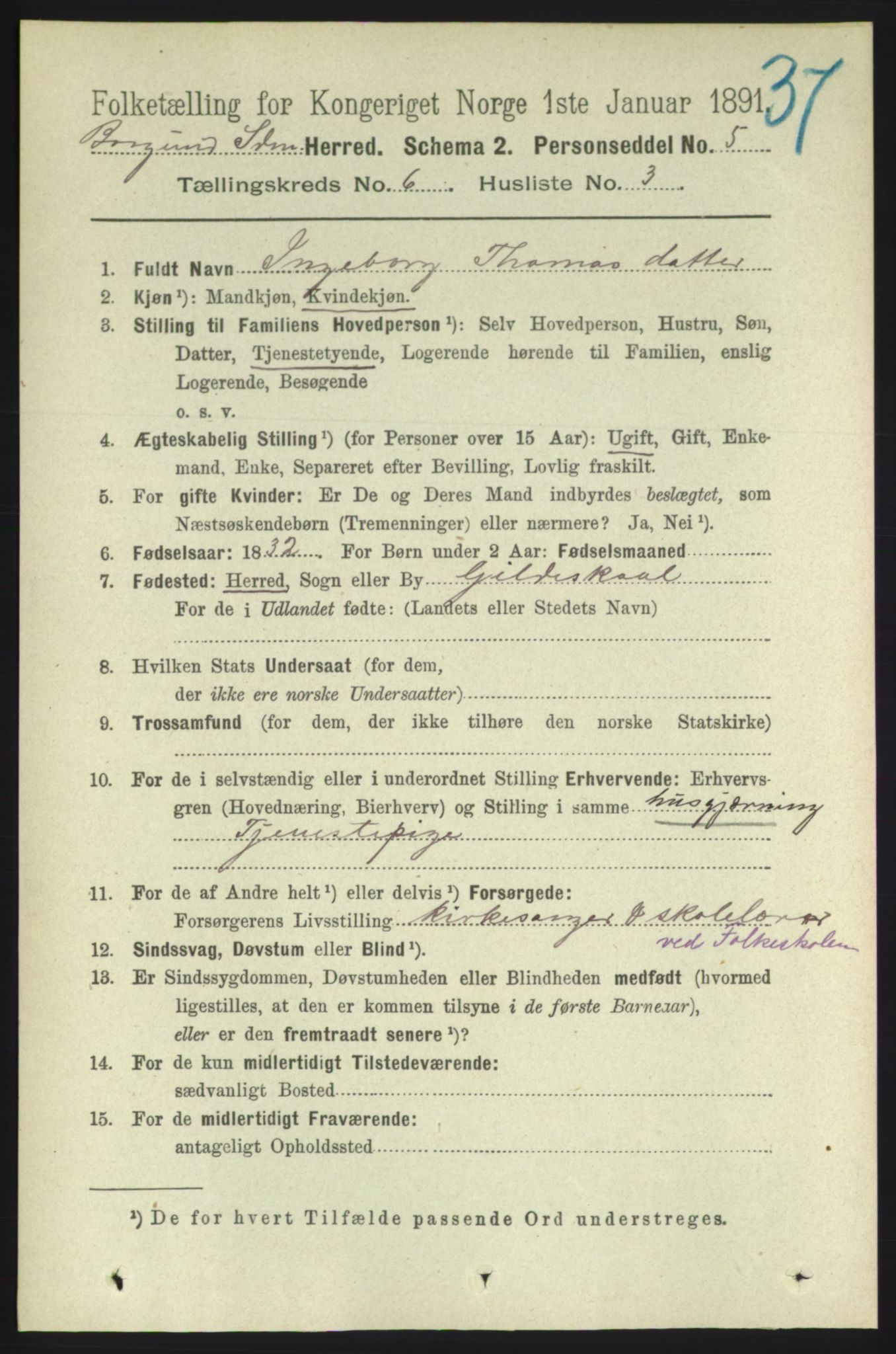 RA, 1891 census for 1531 Borgund, 1891, p. 1584