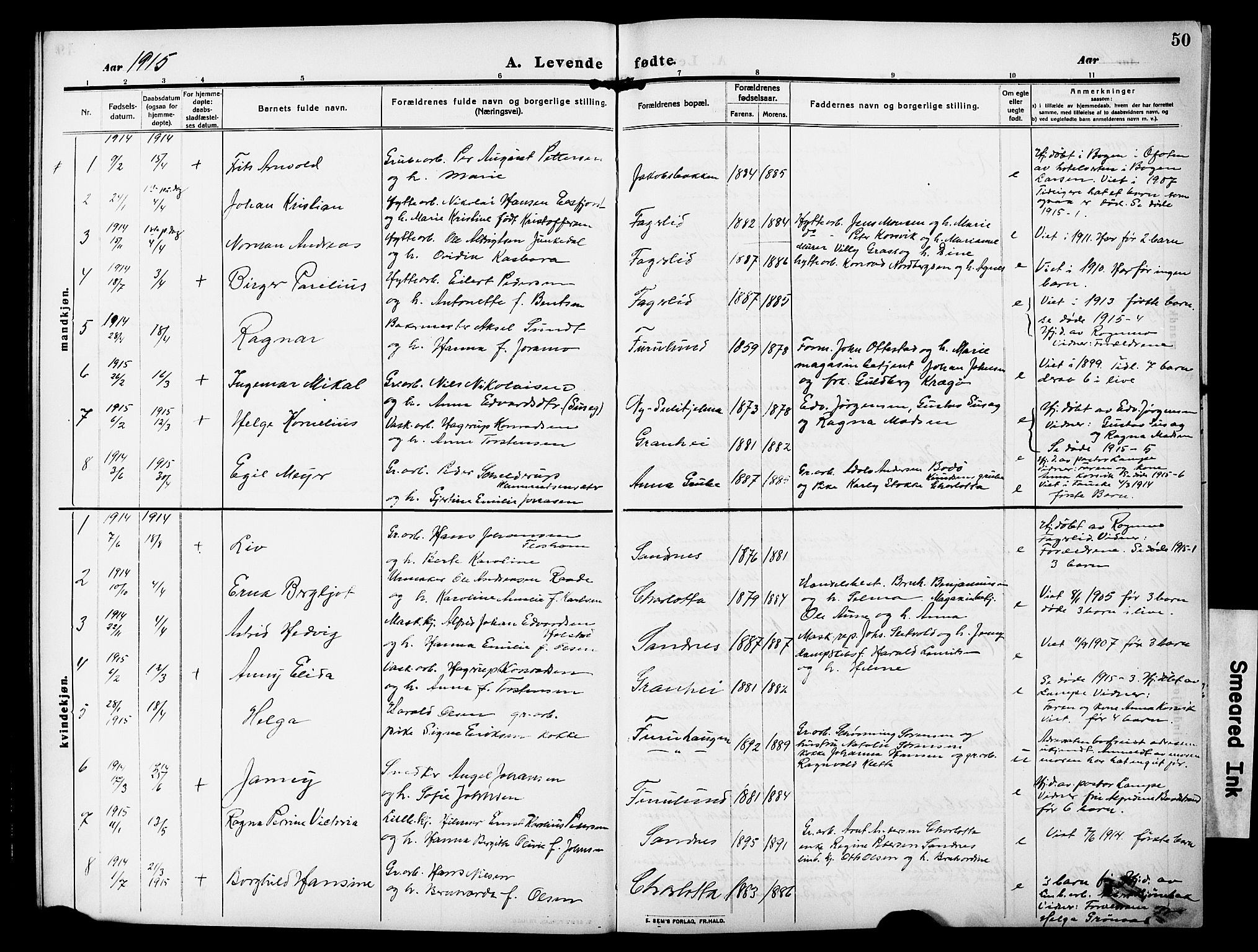 Ministerialprotokoller, klokkerbøker og fødselsregistre - Nordland, AV/SAT-A-1459/850/L0710: Parish register (official) no. 850A02, 1910-1920, p. 50