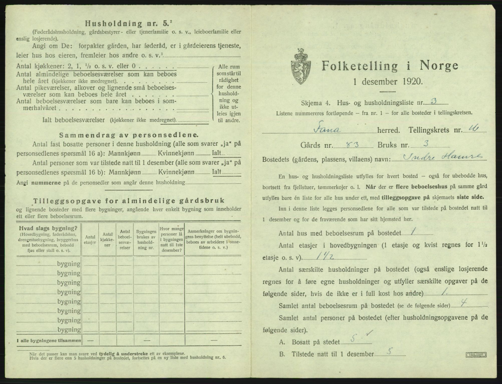 SAB, 1920 census for Fana, 1920, p. 2569